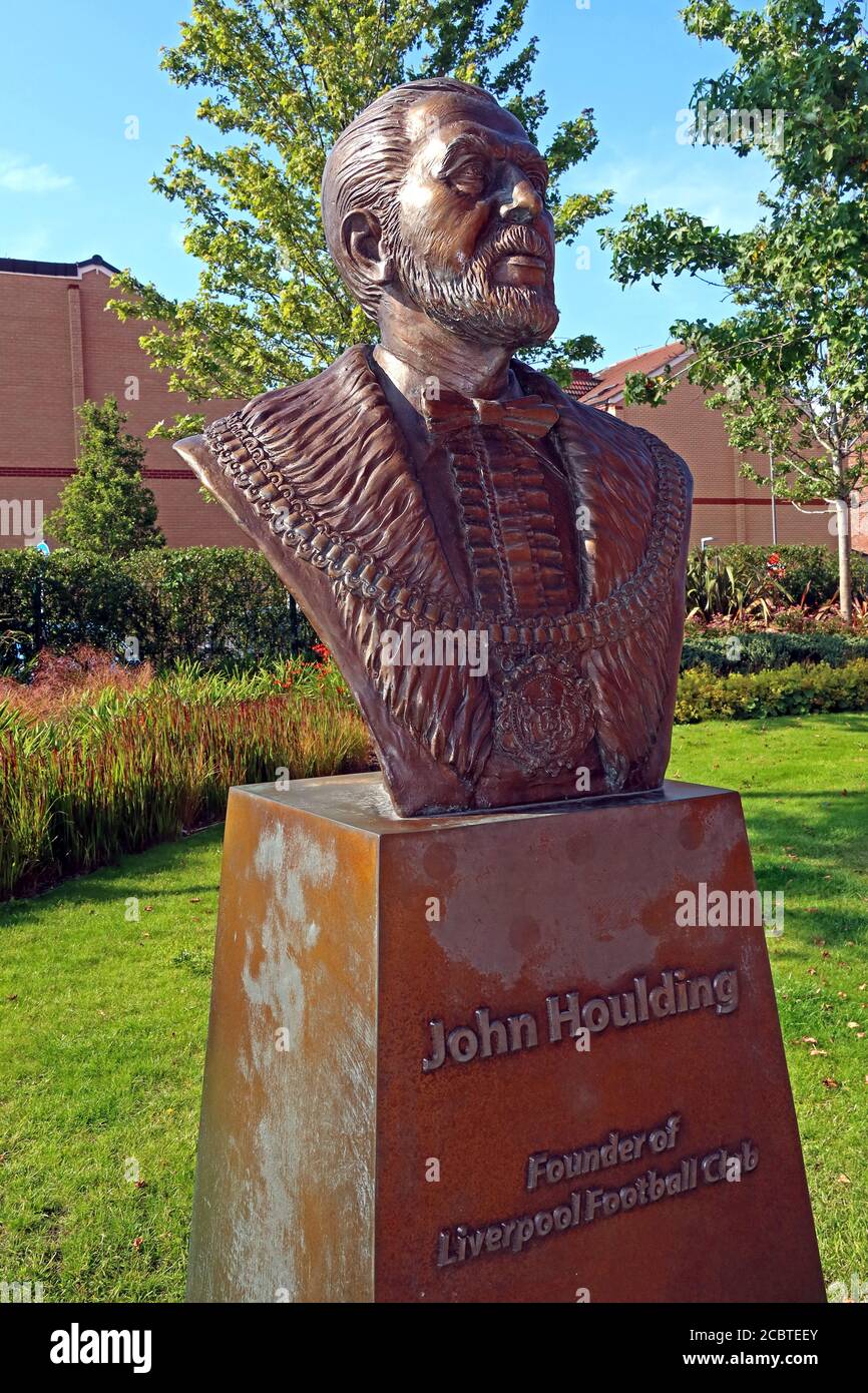 John Houlding Statue, Gründer von LFC, LFC, Liverpool Football Club, Anfield, Premier League, Merseyside, North West England, UK, L4 2UZ Stockfoto