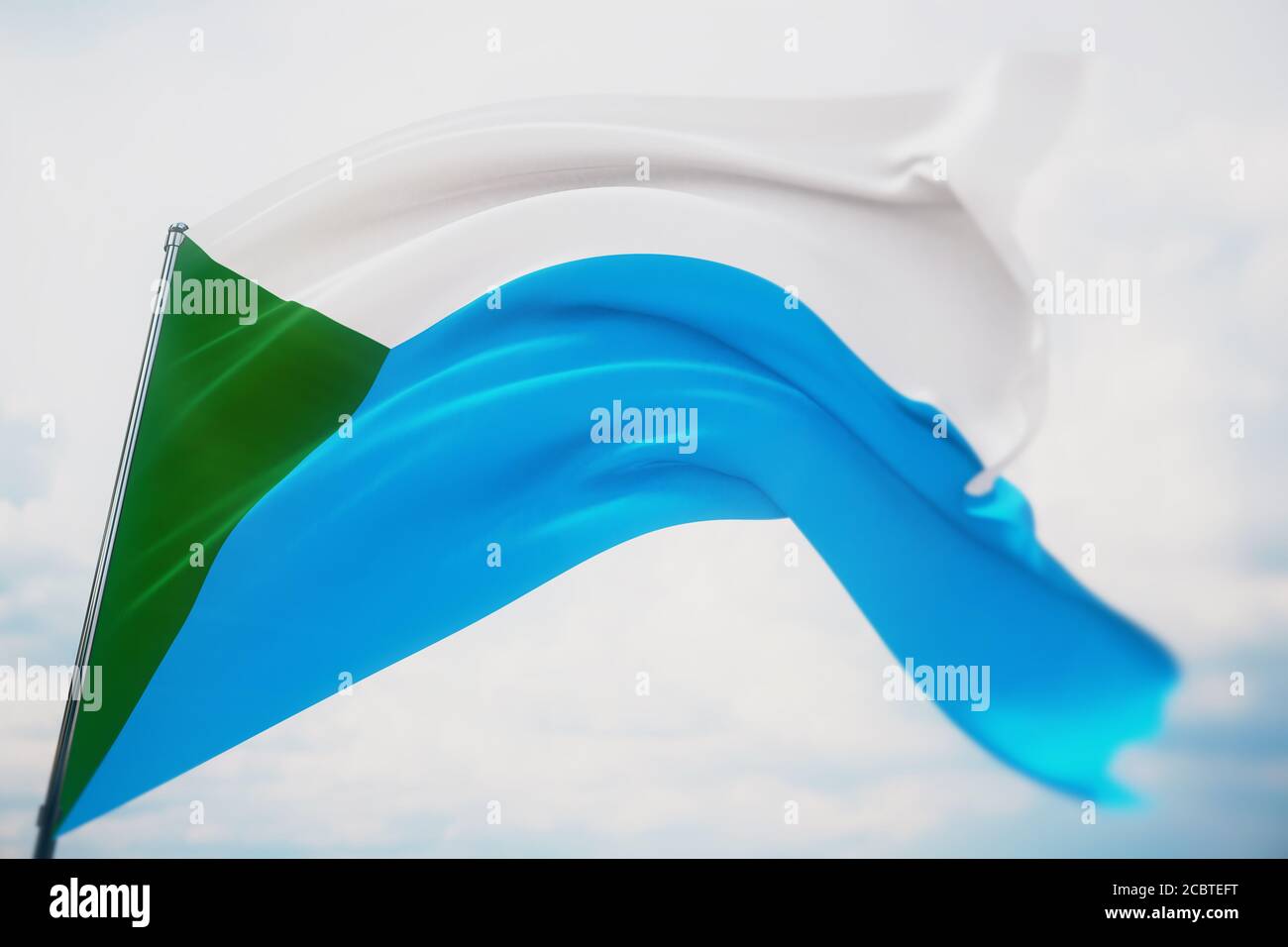 Flagge der Region Chabarowsk. Hochauflösende Nahaufnahme-3D-Darstellung. Flaggen der föderalen Subjekte Russlands. Stockfoto