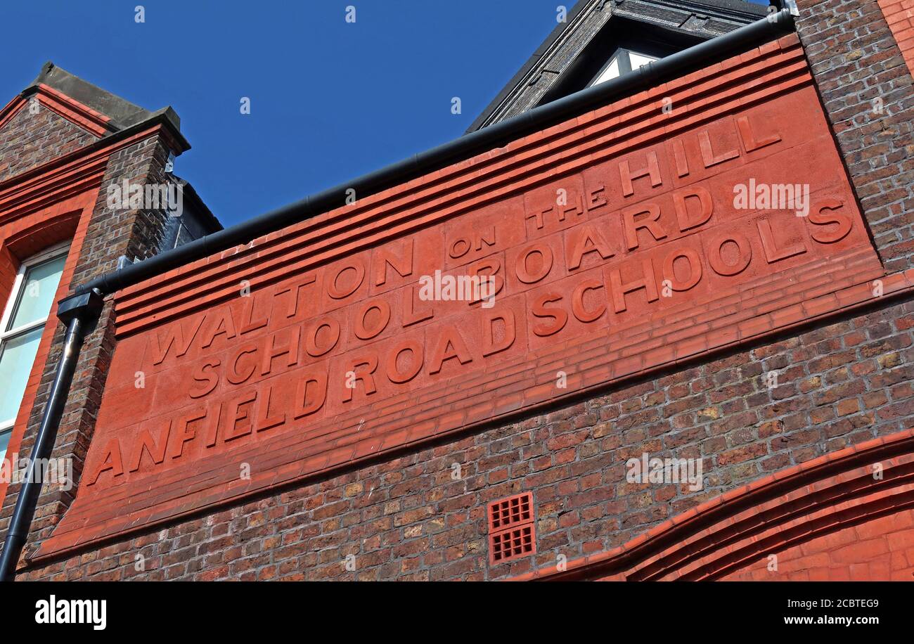 Walton on the Hill, Schulbehörde, Anfield Road Schools, Schild, Liverpool, L4 Stockfoto