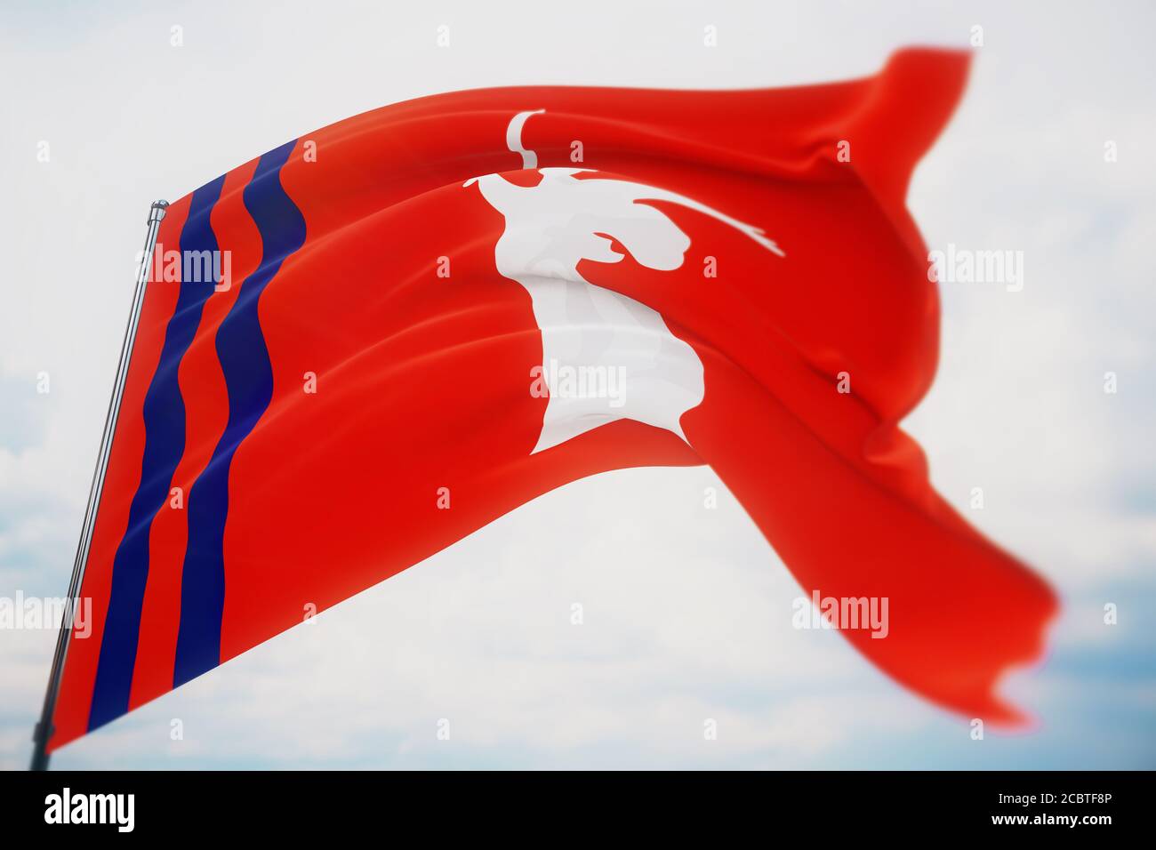 Flagge der Oblast Wolgograd. Hochauflösende Nahaufnahme-3D-Darstellung. Flaggen der föderalen Subjekte Russlands. Stockfoto