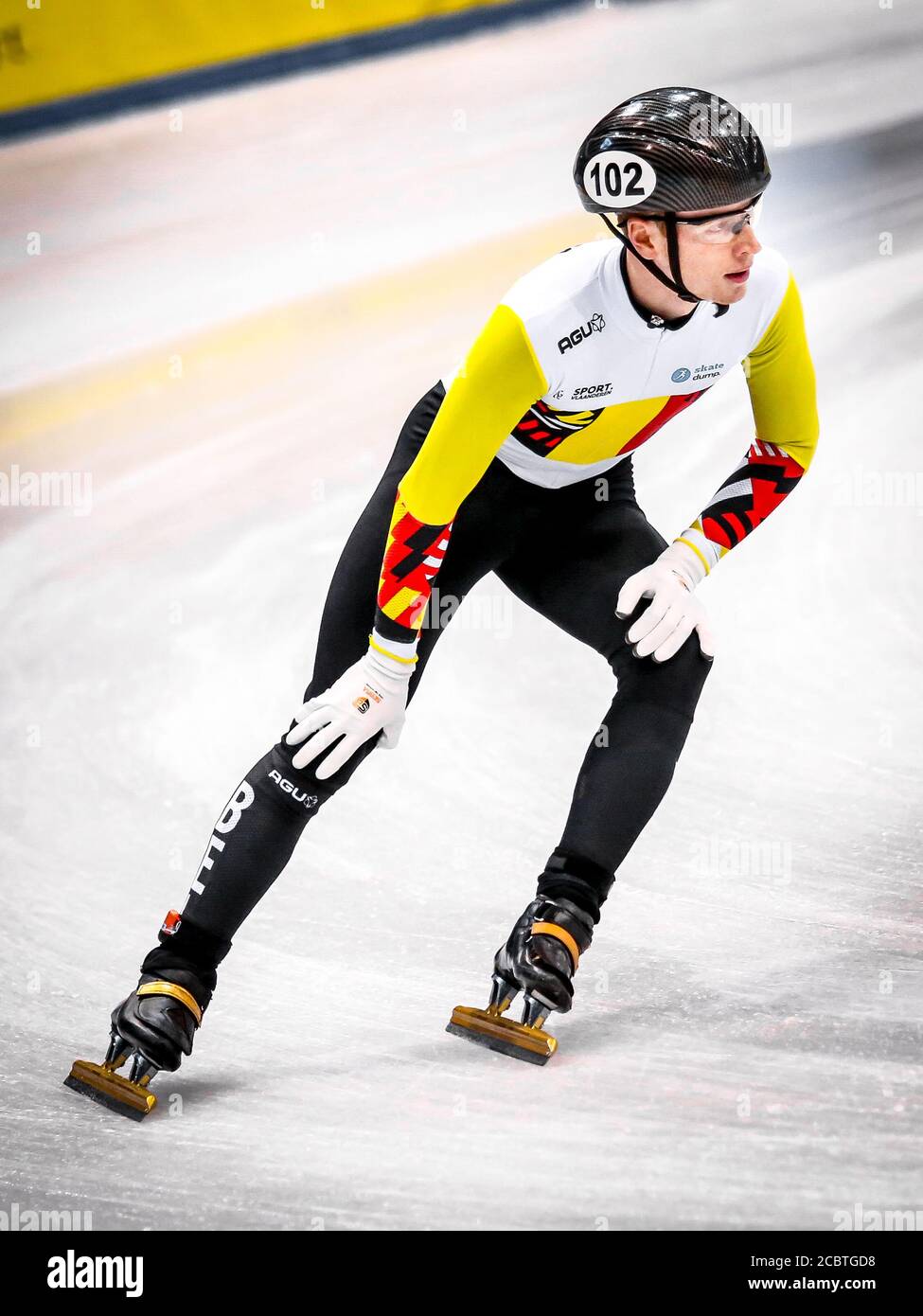 Dresden, 01. Februar 2019: Der belgische Eisschnellläufer Rino Vanhooren tritt bei der ISU Short Track Speed Skating World Championship an Stockfoto