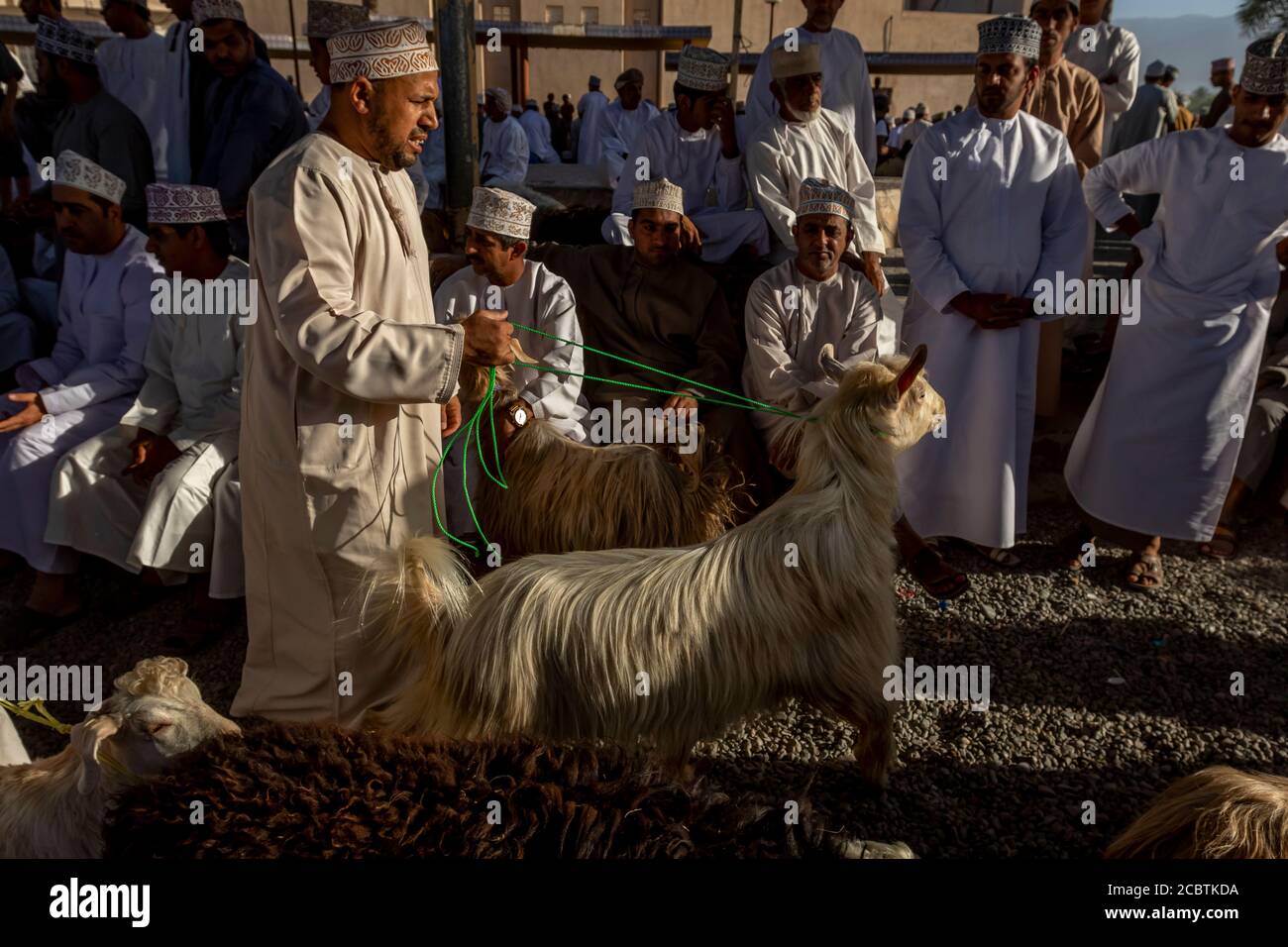 Nizwa Friday Märkte beschäftigt Ziegenauktion Stockfoto