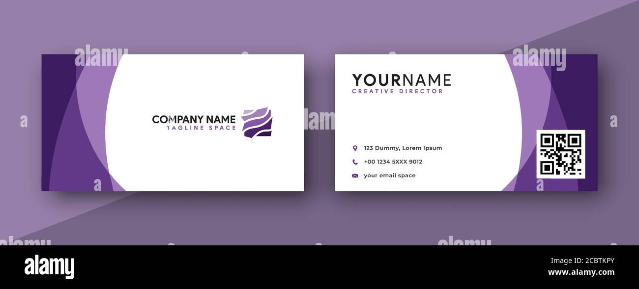Visitenkartenvorlage, Visitenkartendesign mit violetter Farbe. Vektorgrafik Stock Vektor