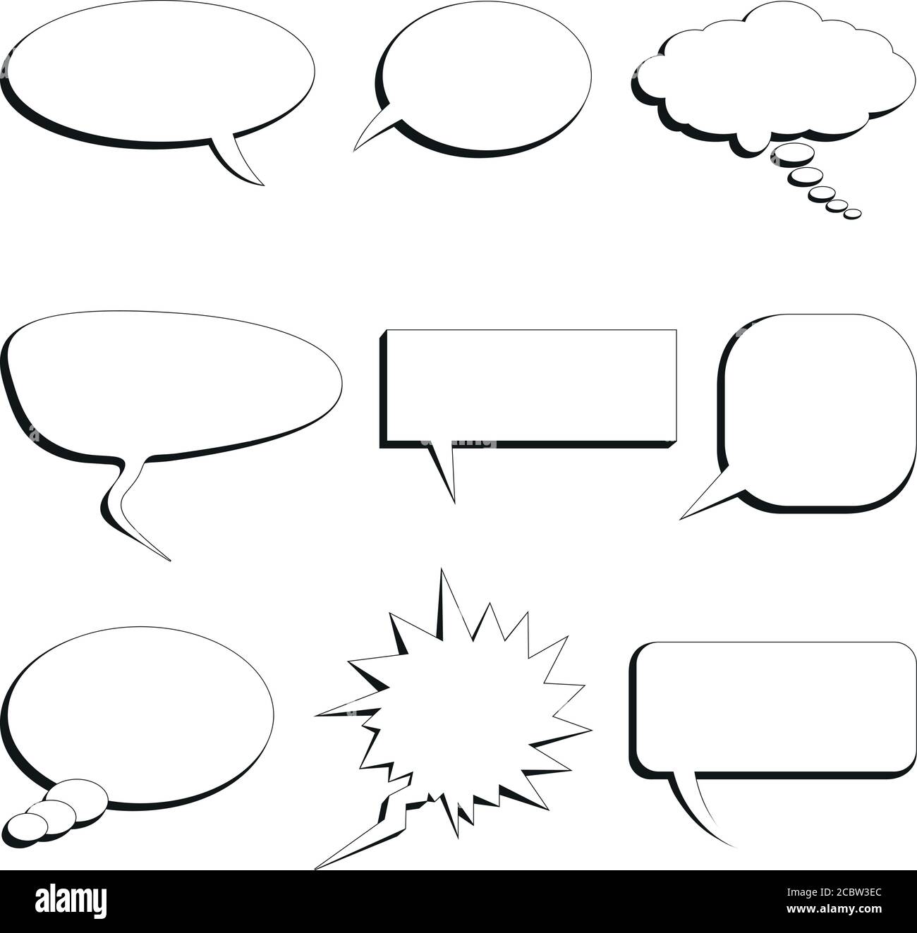 Satz von neun Sprechblasen auf weißem Hintergrund Stock Vektor