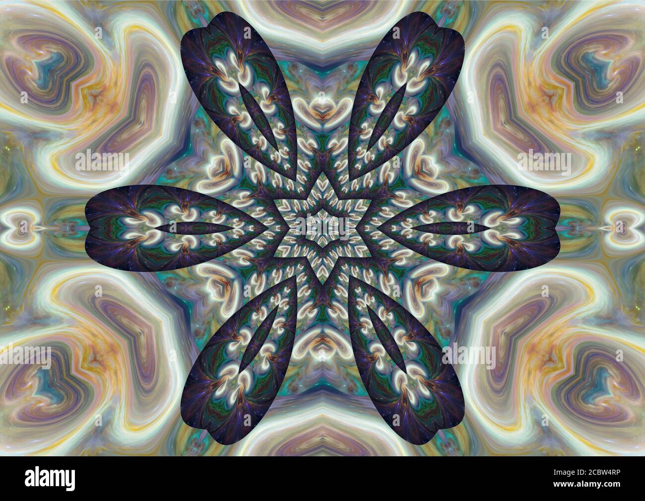 Modernes Mandala in lebendigen Farben mit Platz zum Kopieren, um einfach Text hinzuzufügen. Stockfoto