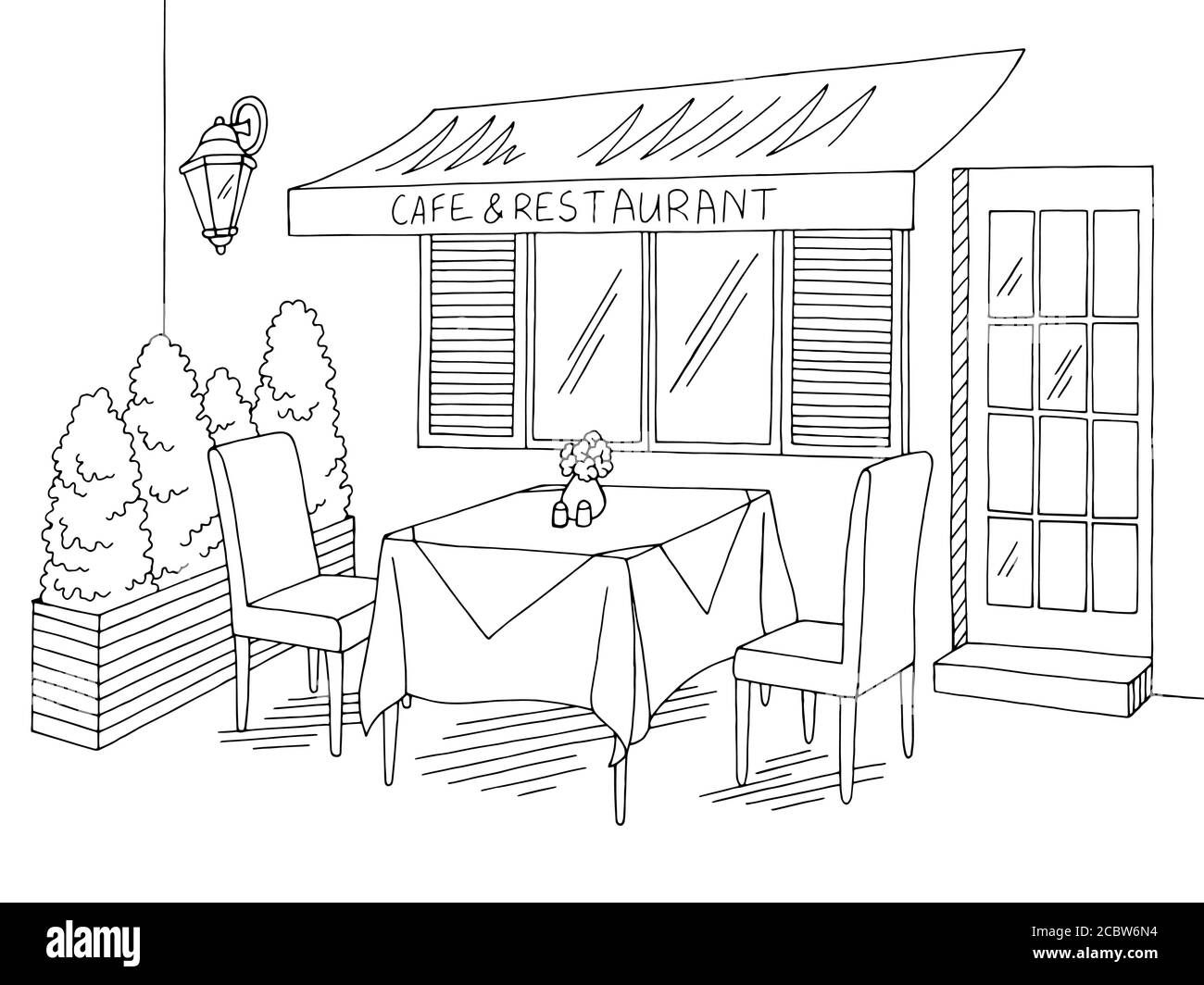 Street Café Grafik schwarz weiß Skizze Illustration Vektor Stock Vektor