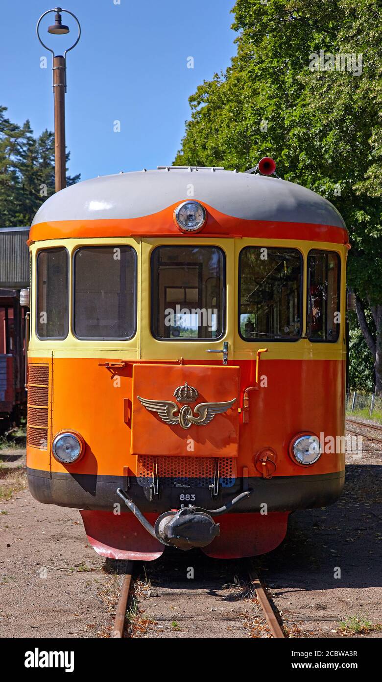 Triebwagen am Bahnhof in Verkeback, smaland, schweden Stockfoto