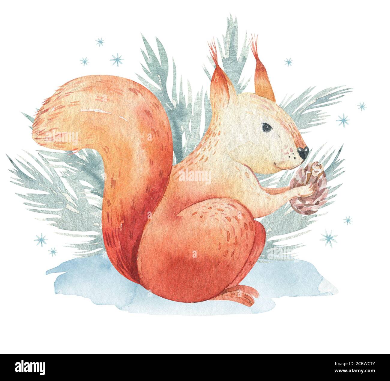 Set von Weihnachten Woodland Wald Cartoon Igel, niedlichen Eichhörnchen, Maus, Hase Hase Tier Charakter. Winter Waschbär weihnachtsbaum florale Elemente Stockfoto