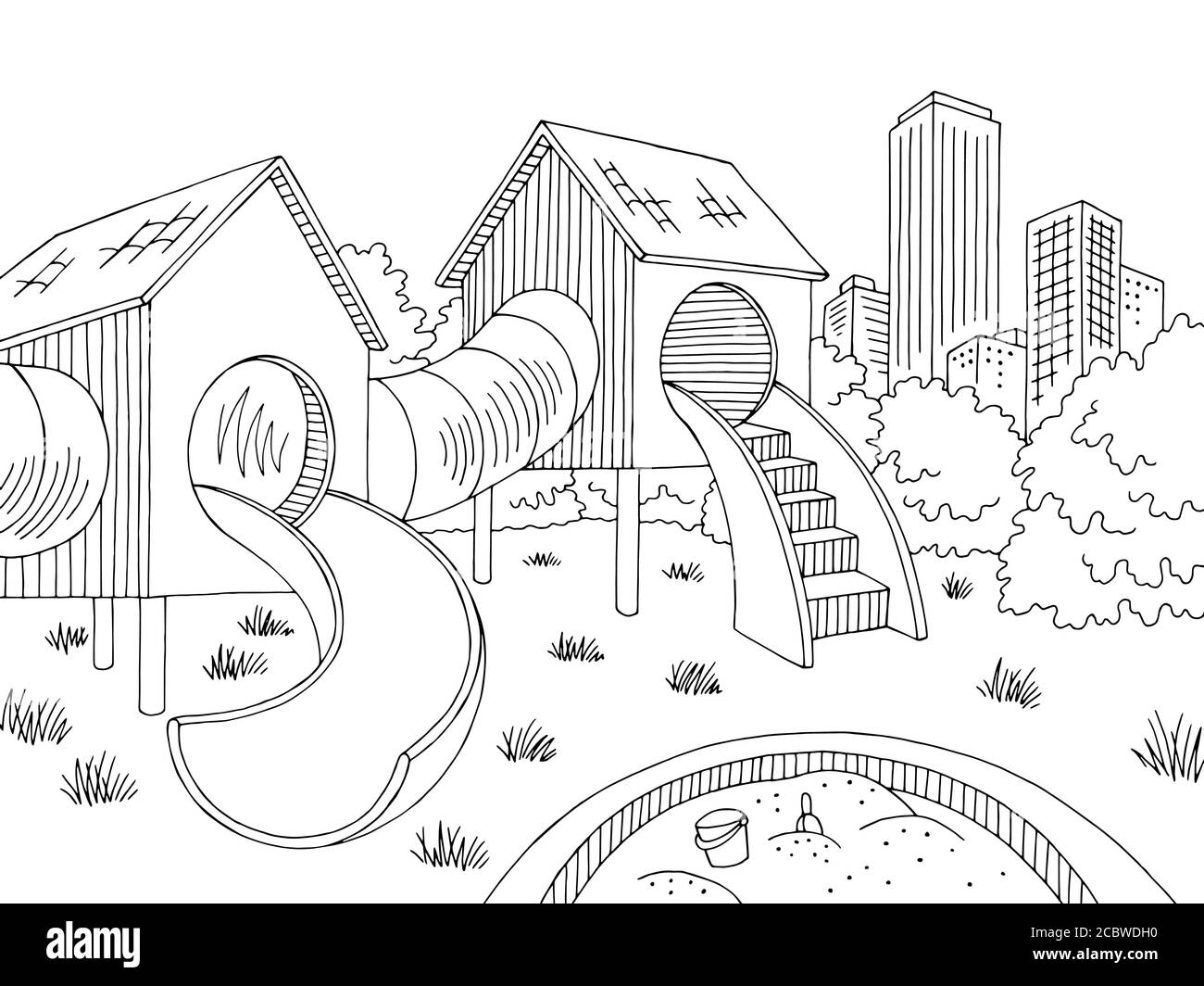 Spielplatz Grafik Schwarz Weiss Landschaft Skizze Illustration Vektor Stock Vektorgrafik Alamy