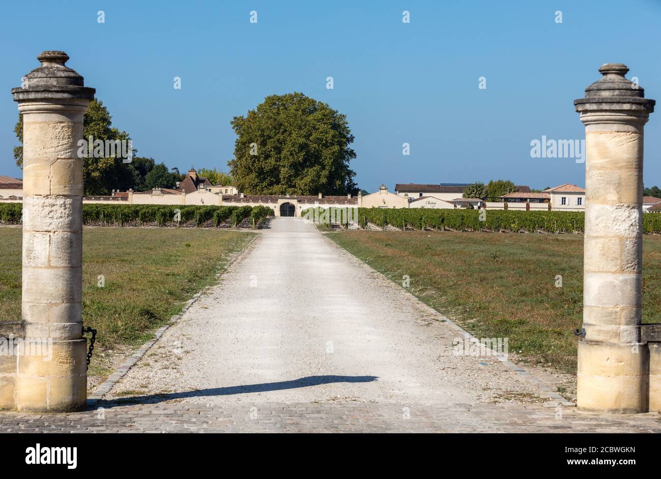 Margaux, Frankreich - 11. September 2018: die Straße Eingang zum Château Rauzan Segla - in Margaux, für die Herstellung von ausgezeichneten Weine bekannt. Bordeaux Region, Frankreich Stockfoto