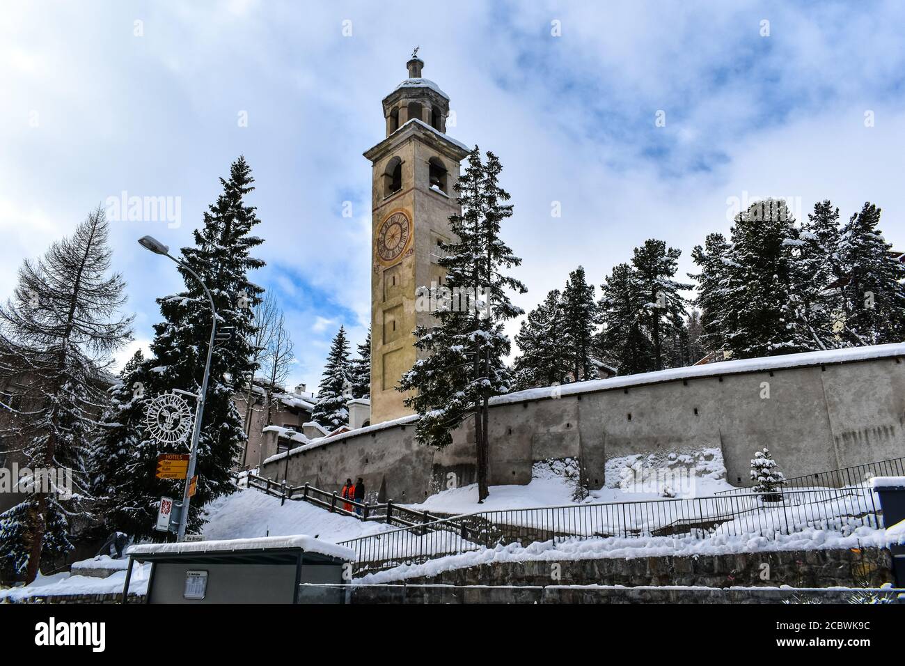 Schiefer Turm von St. Moritz Stockfoto