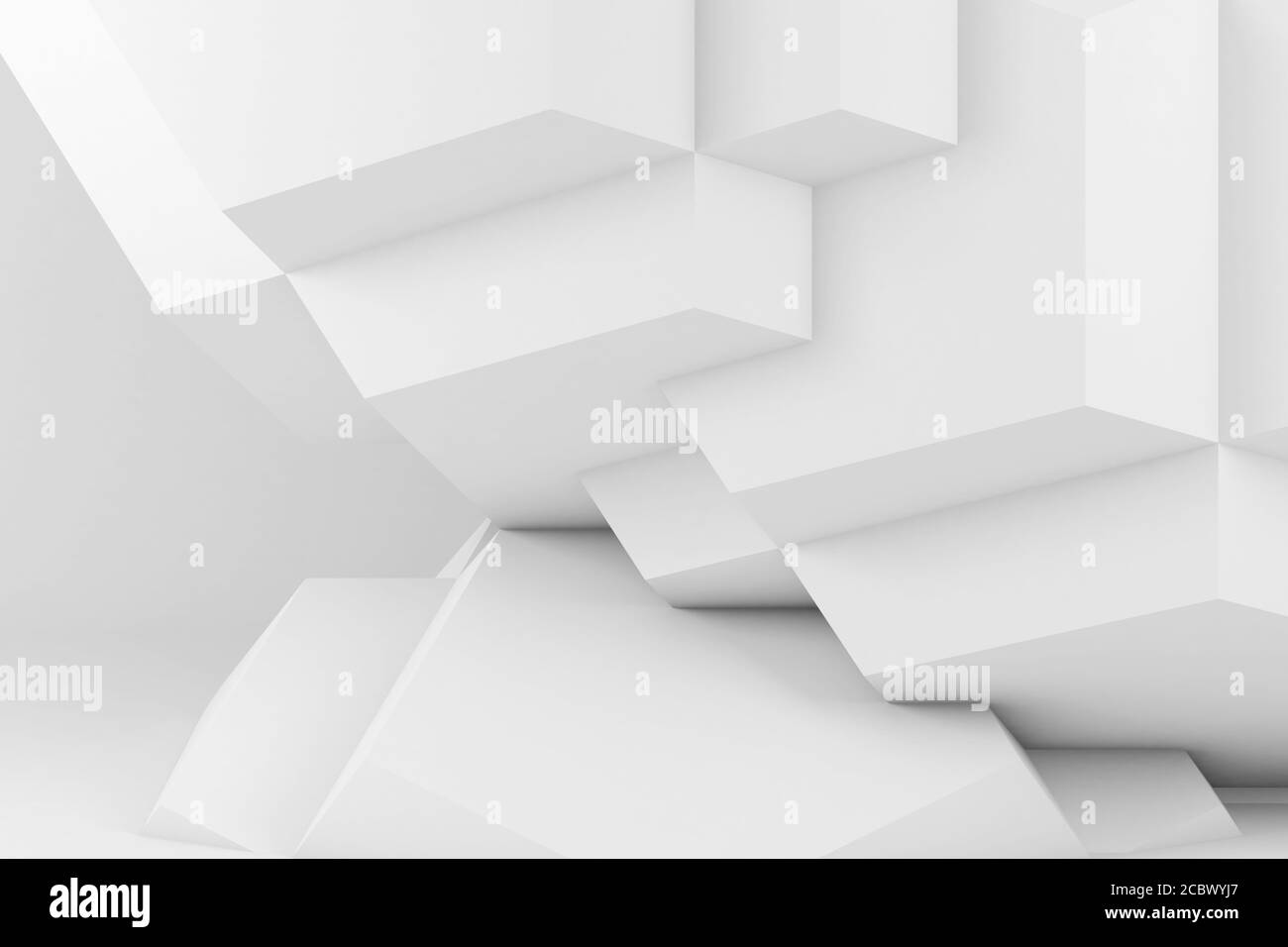 Abstrakte weiße parametrische geometrische Installation in modernem Interieur, 3d-Rendering-Illustration Stockfoto