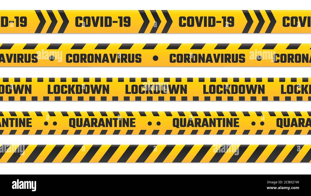 Quarantänestreifen, gelbes Band für Rand. Warnkordon für covid 19 Ausbruch, Coronavirus-Krankheit Stock Vektor