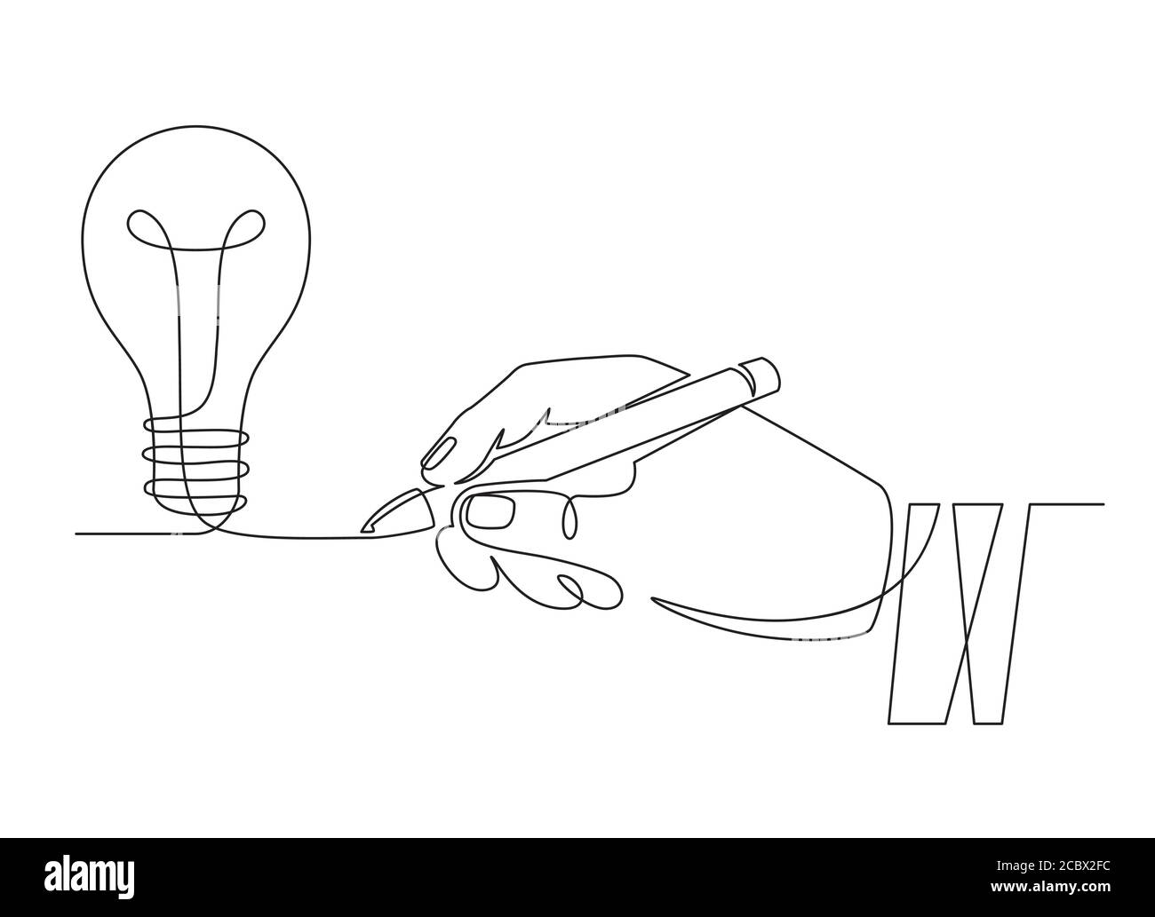 Glühbirne Idee. Skizze Hand mit Stift Zeichnung eine Linie Glühbirne, Erfindung oder kreative Denken Symbol. Neues Projekt, Brainstorming Vektor-Konzept Stock Vektor