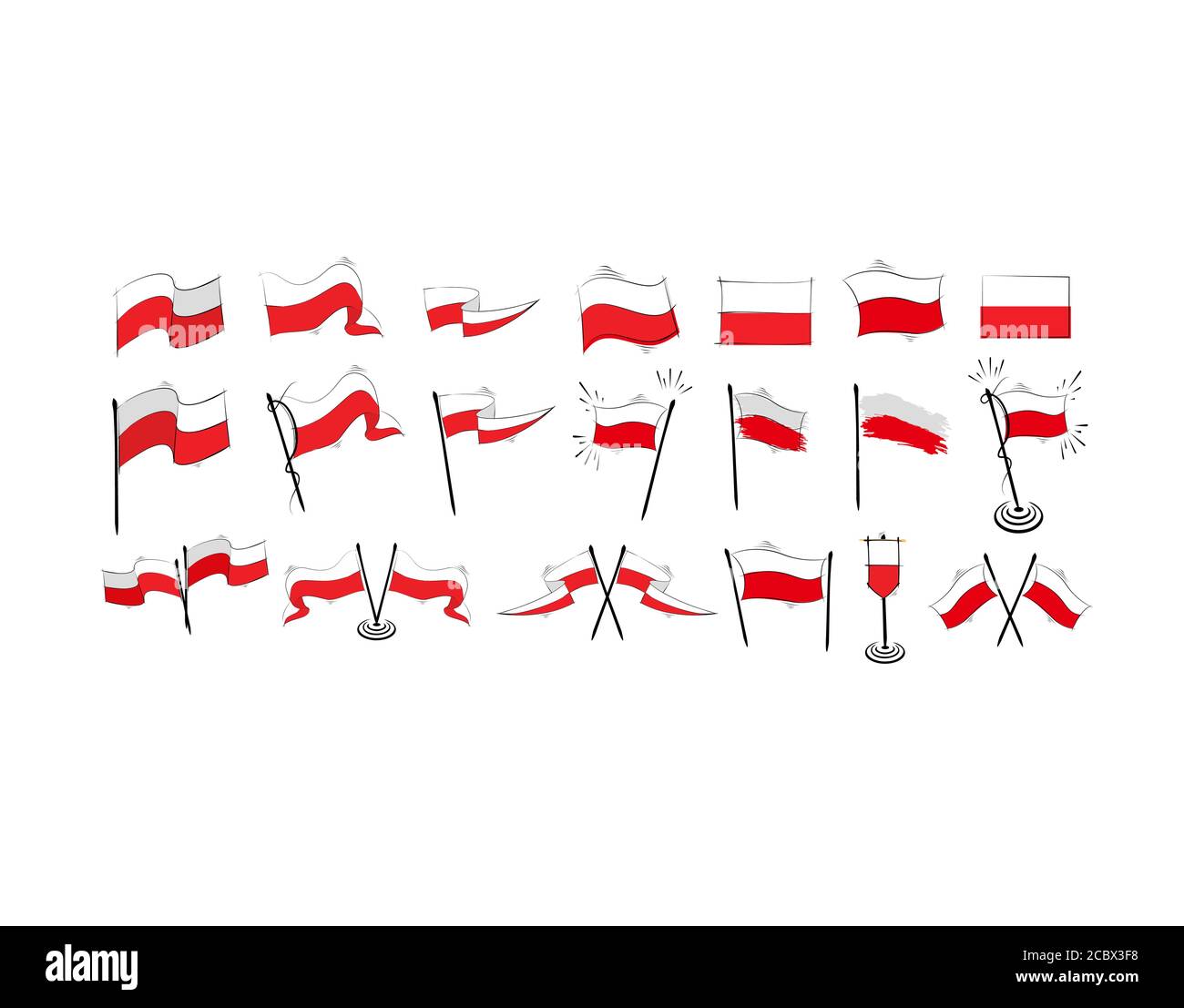 Legen Sie die Polen-Flagge auf weißem Hintergrund in Vektorgrafik fest Stock Vektor