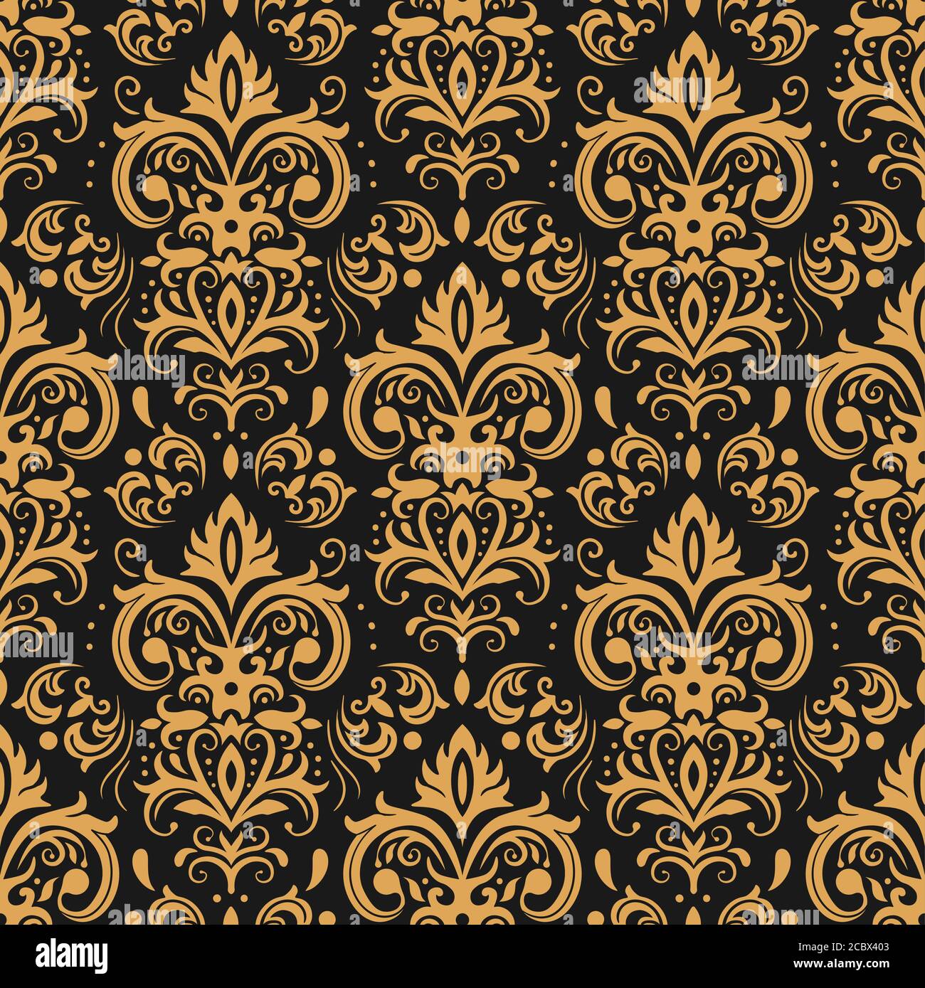 Goldenes Damast-Muster. Vintage Ornament und barocke Elemente zur Dekoration. Elegantes Design für Tapeten Stock Vektor