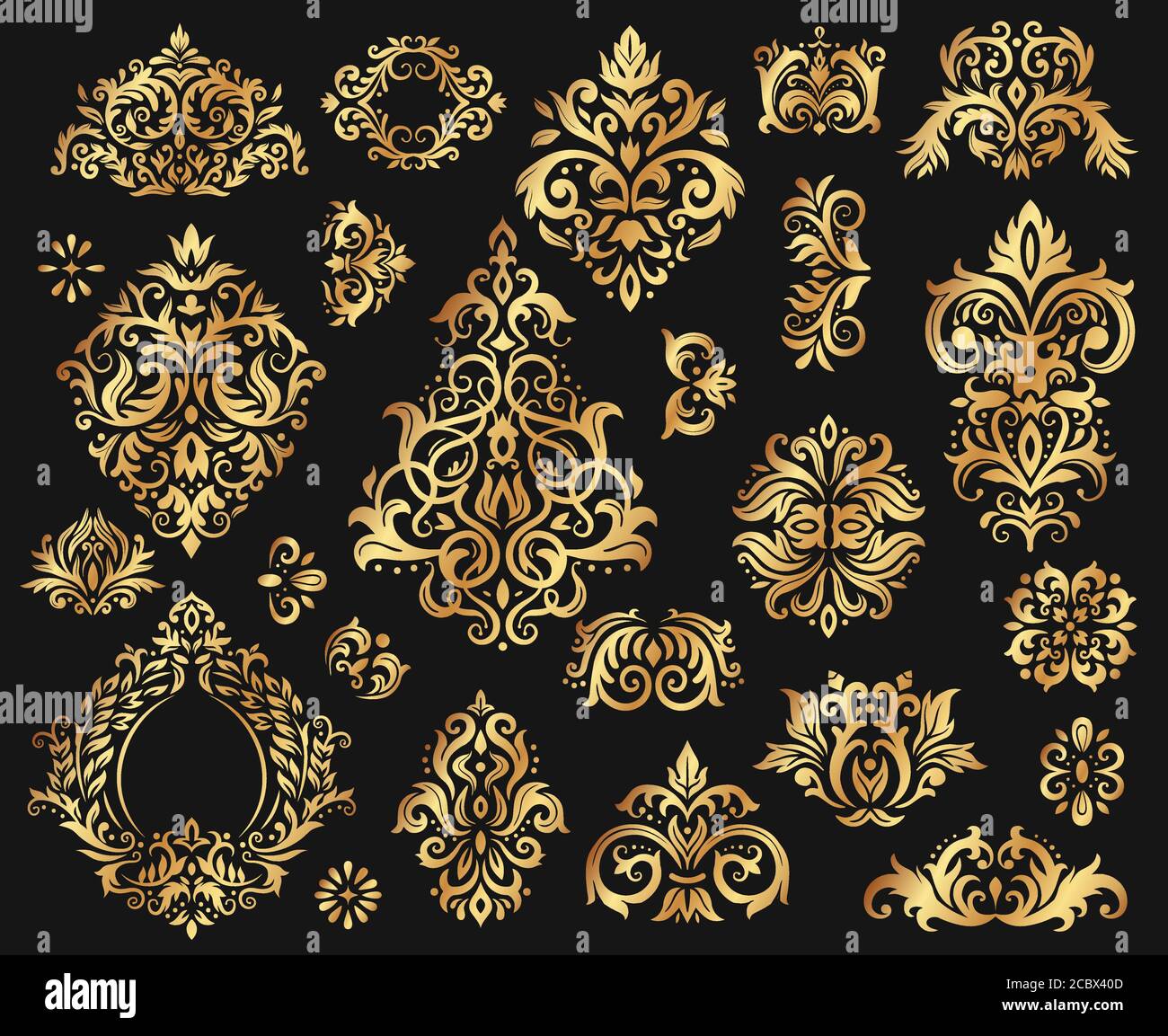 Goldenes Damast-Ornament. Vintage florale Zweige Muster, barocke Ornamente Stock Vektor