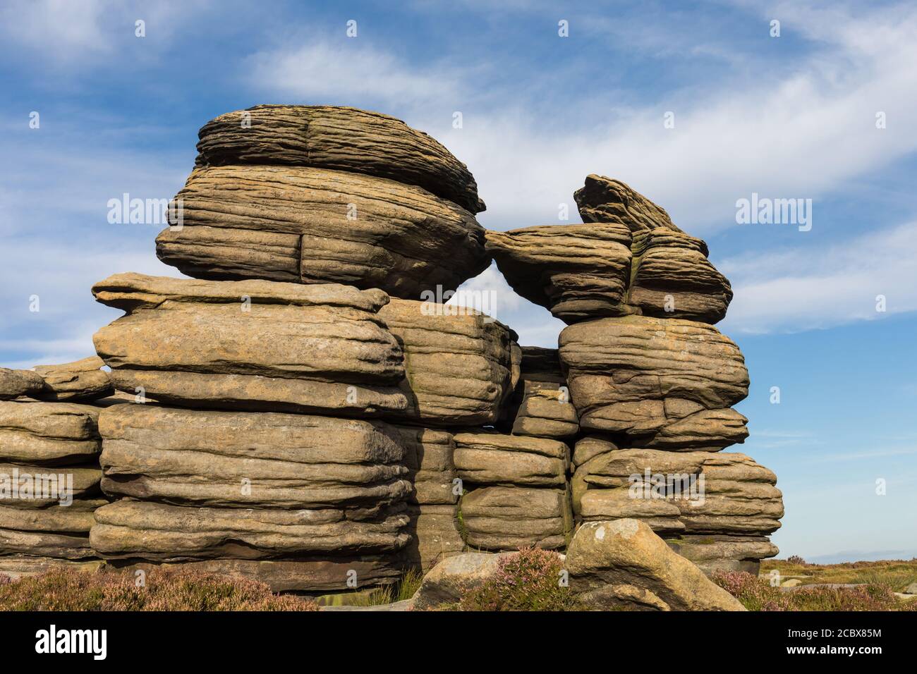 Rad Steine auf Derwent Kante, Nationalpark Peak District, Derbyshire, Großbritannien Stockfoto