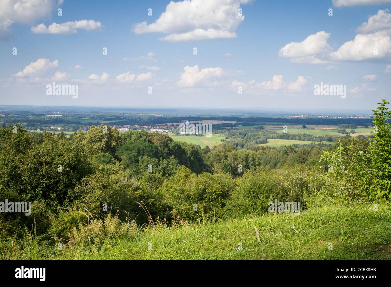 Ausblick über Südböhmen von Dobra Voda, Tschechien Stockfoto