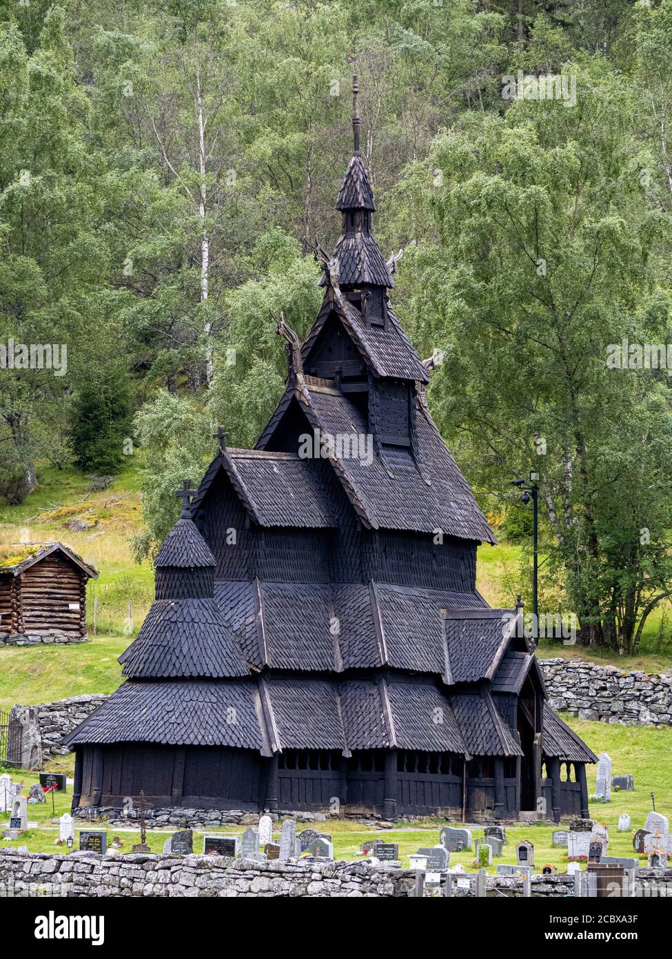 Borgund Stabkirche am Kopf von Laerdale in Vestland Mittelnorwegen im 12. Jahrhundert erbaut Stockfoto