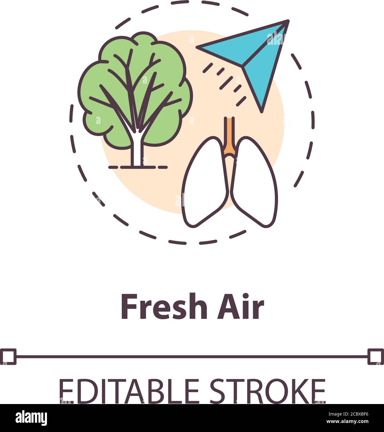 Symbol für Frischluftkonzept. Biohacking Tipps Idee dünne Linie Illustration. Erholung im Freien, gesunde Lebensweise Aktivität. Baum, Lunge und Papierebene Vektor-Isol Stock Vektor