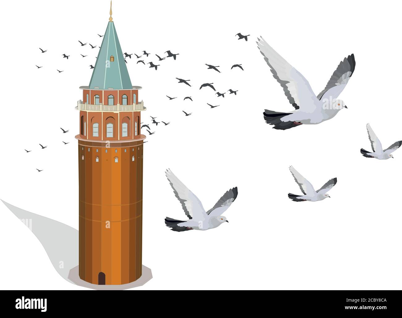 Historischer Galata Tower. Vektorbild. Der Galata-Turm, der sich im Stadtteil Galata von Istanbul befindet, ist eines der wichtigsten Symbole der Stadt. Stock Vektor