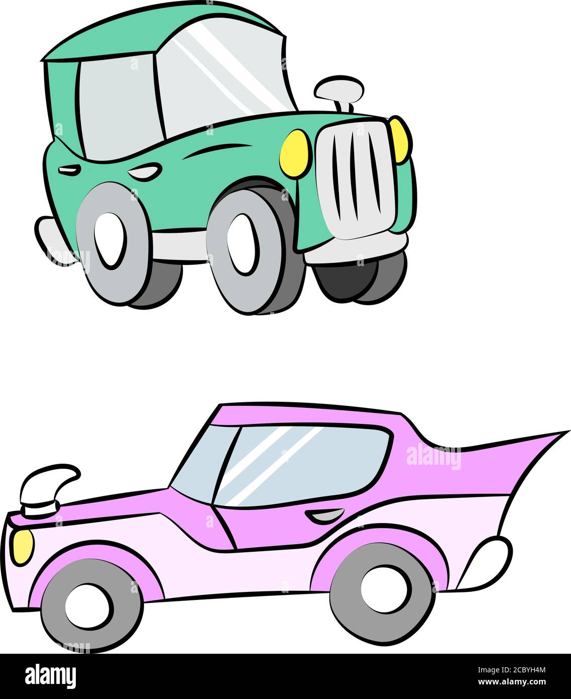 Cartoon grün und rosa Retro-Autos Vektor-Illustration Stock Vektor