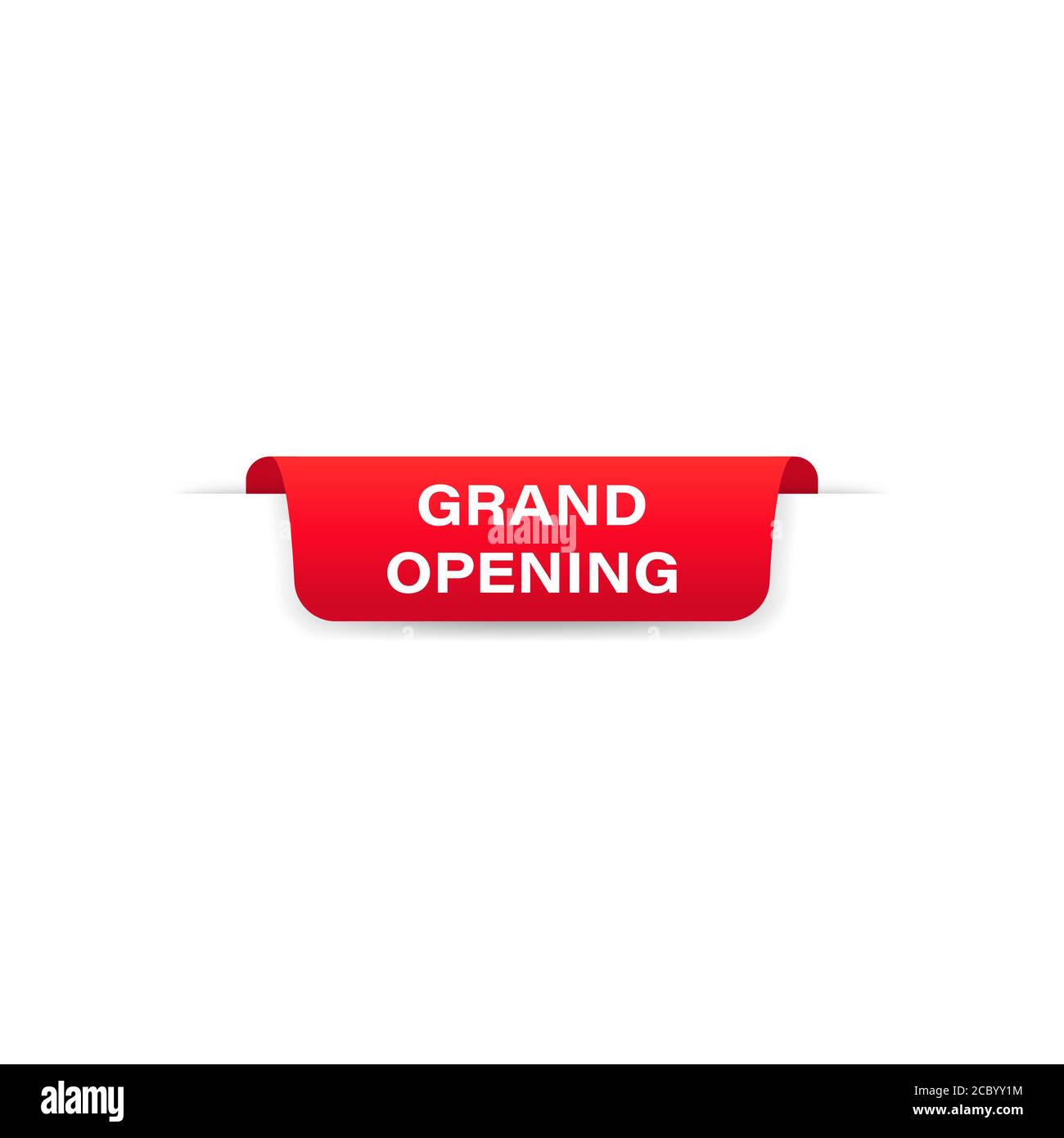 Große Öffnung Abzeichen roten Bannerband. Etikett. Tag. Oberes Lesezeichen. Vorlagen für Sticker-Symbole. Vektor auf isoliertem weißem Hintergrund. EPS 10. Stock Vektor