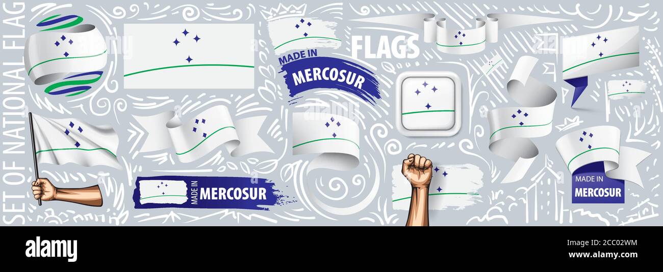 Vector Set der Nationalflagge von Mercosur in verschiedenen Kreative Designs Stock Vektor