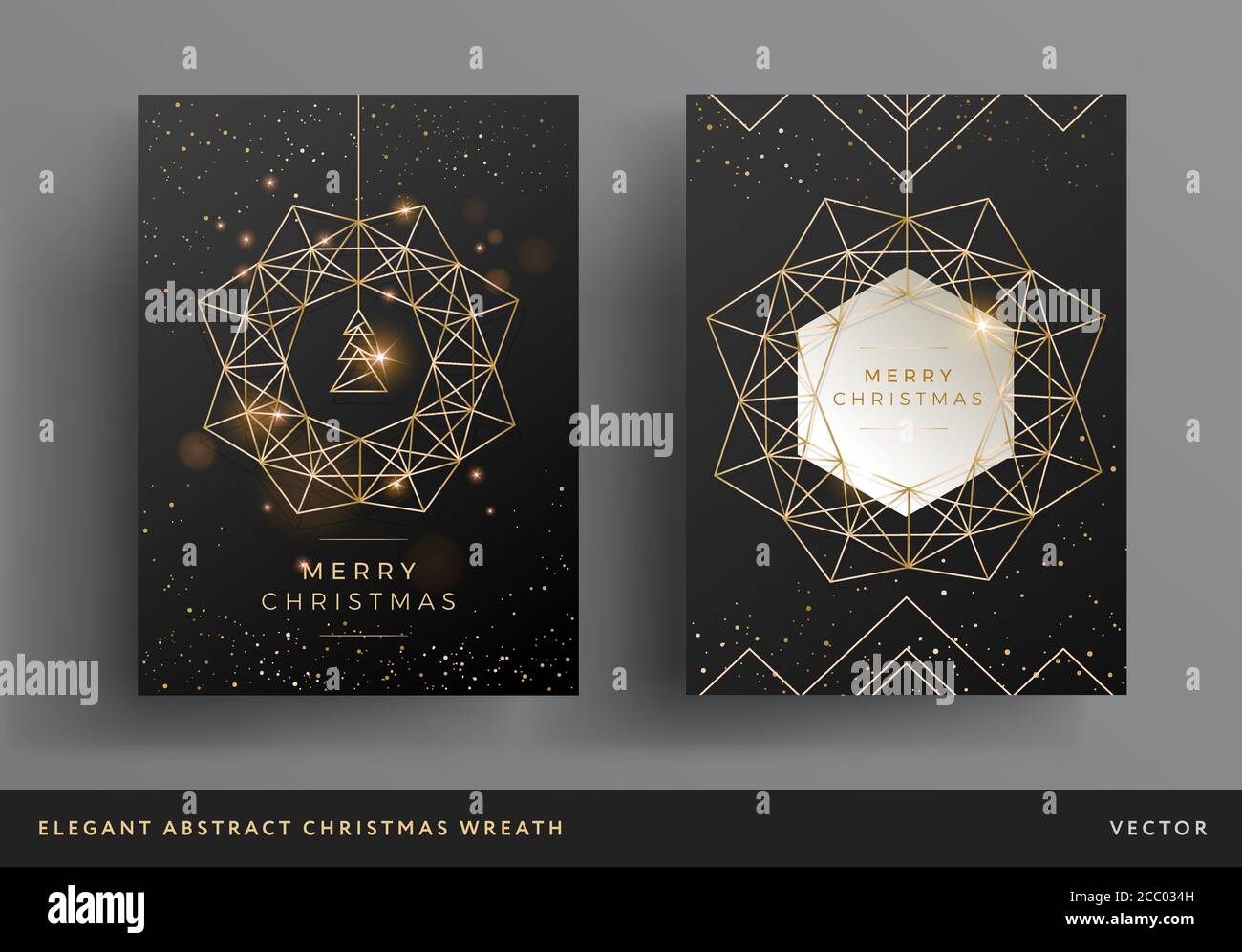 Weihnachtskarte Gold Und Schwarz Hintergrund Design Stilisierte Weihnachtskranz Und Weihnachtsbaum Modernes Design Elegante Linie Kunst Hintergrund Vorlage Fur Stock Vektorgrafik Alamy