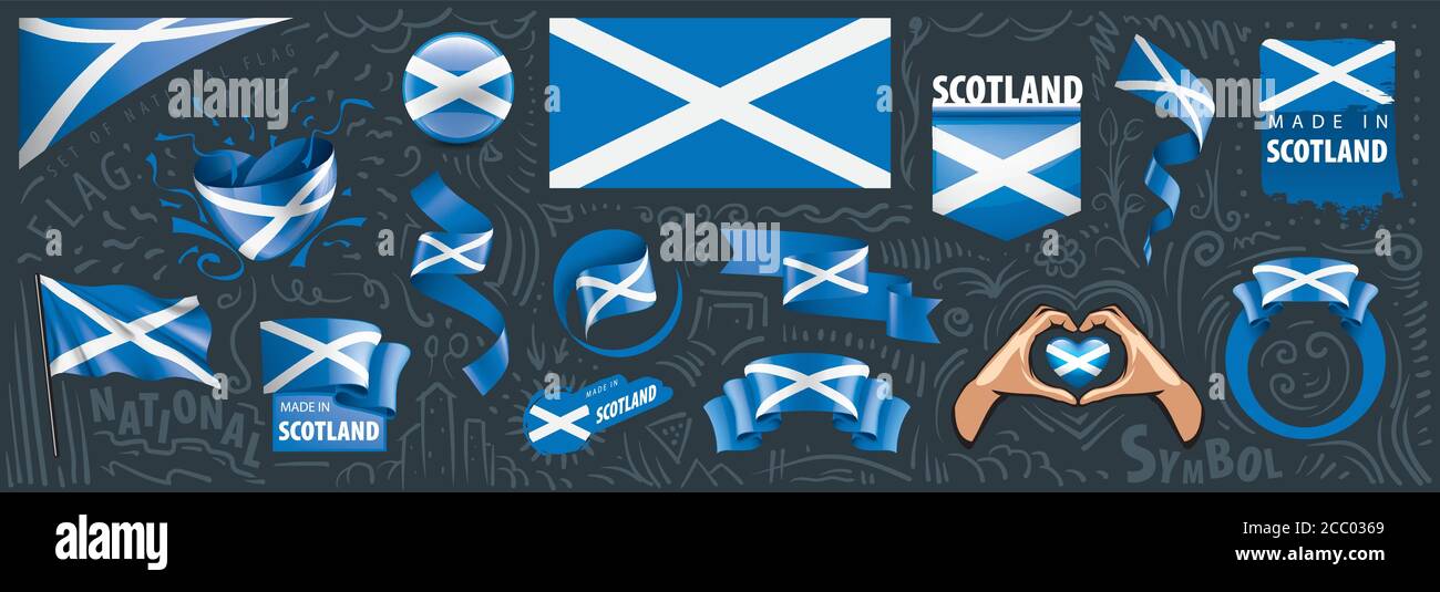 Vector Set der Nationalflagge von Schottland in verschiedenen Kreative Designs Stock Vektor