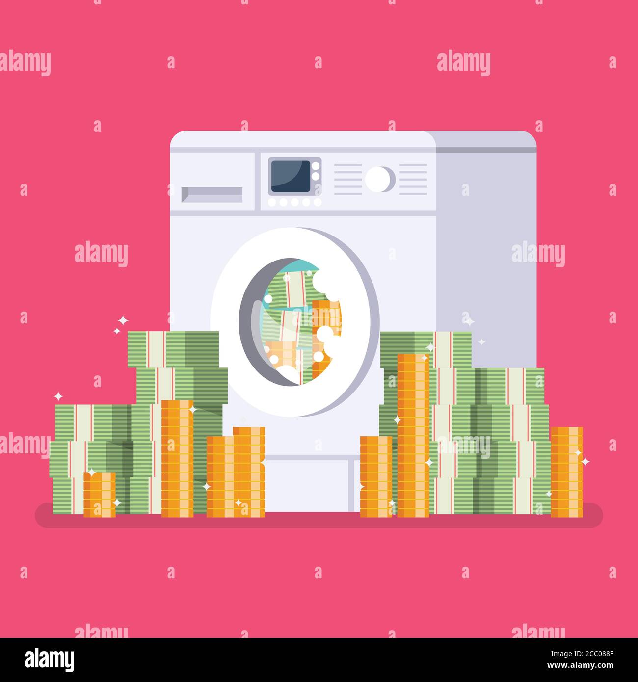 Waschmaschine Geldwäsche. Korruptionskonzept für Unternehmen. Vektorgrafik Stock Vektor