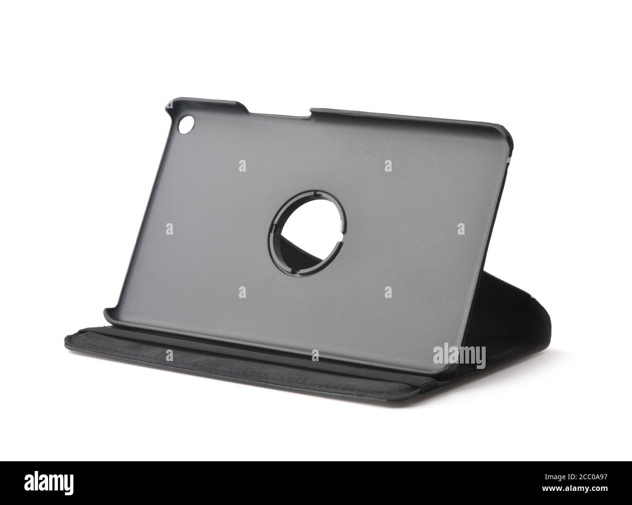 Leerer klappbarer Tablet-Standhalter isoliert auf weiß Stockfoto
