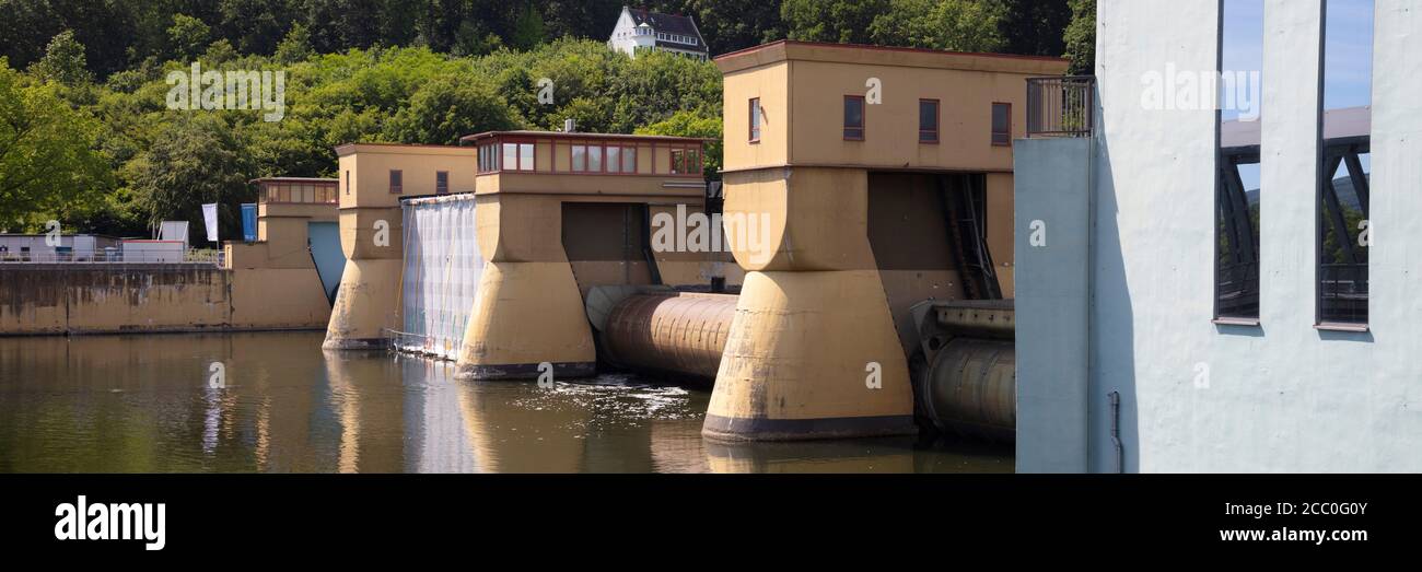 Sperrwerk am Hengsteysee, Herdecke, Hagen, Ruhrgebiet, Nordrhein-Westfalen, Deutschland, Europa Stockfoto