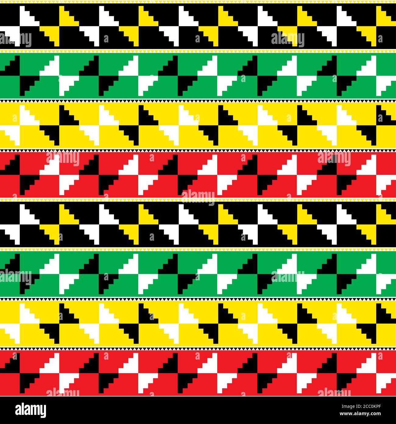 Kente Nwentoma Stoffstil Vektor nahtloses Muster, Retro-Design mit geometrischen Formen inspiriert von afrikanischen Stammestoffen oder Textilien aus Ghana bekannt Stock Vektor