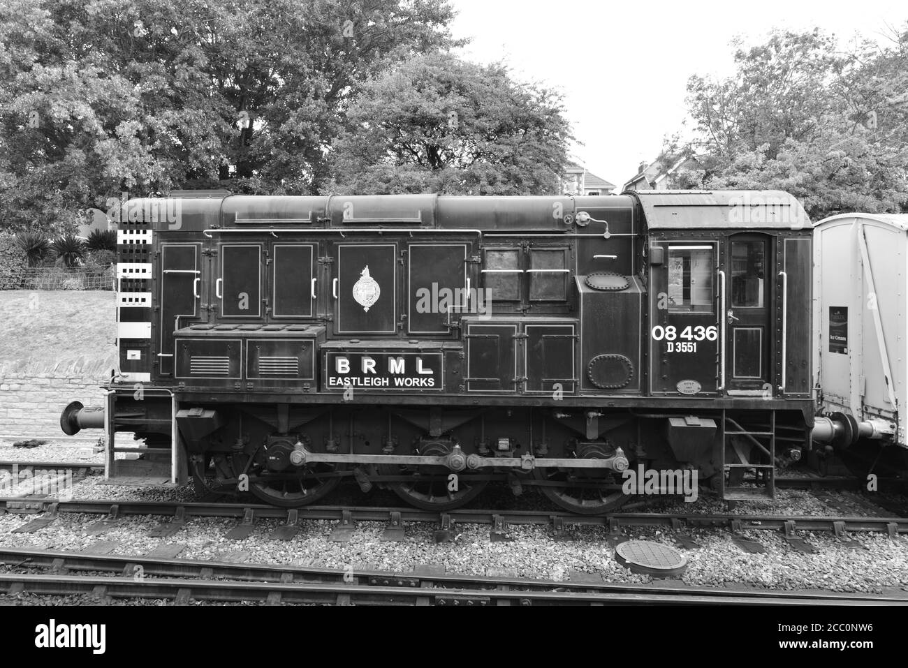 Ein Rangierbahnhof der Baureihe 08 am Bahnhof Swanage. Stockfoto