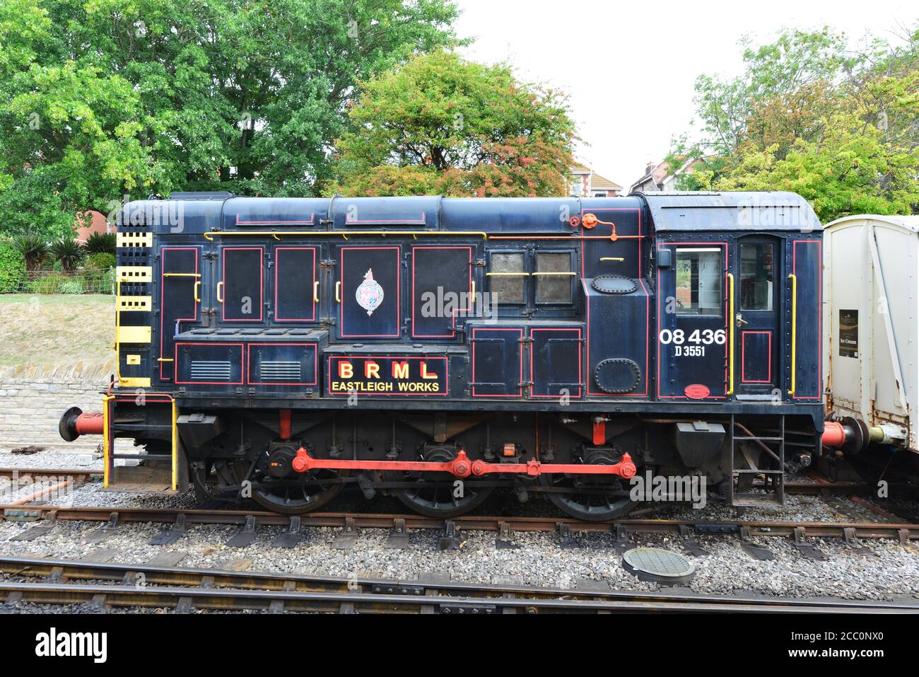 Ein Rangierbahnhof der Baureihe 08 am Bahnhof Swanage. Stockfoto