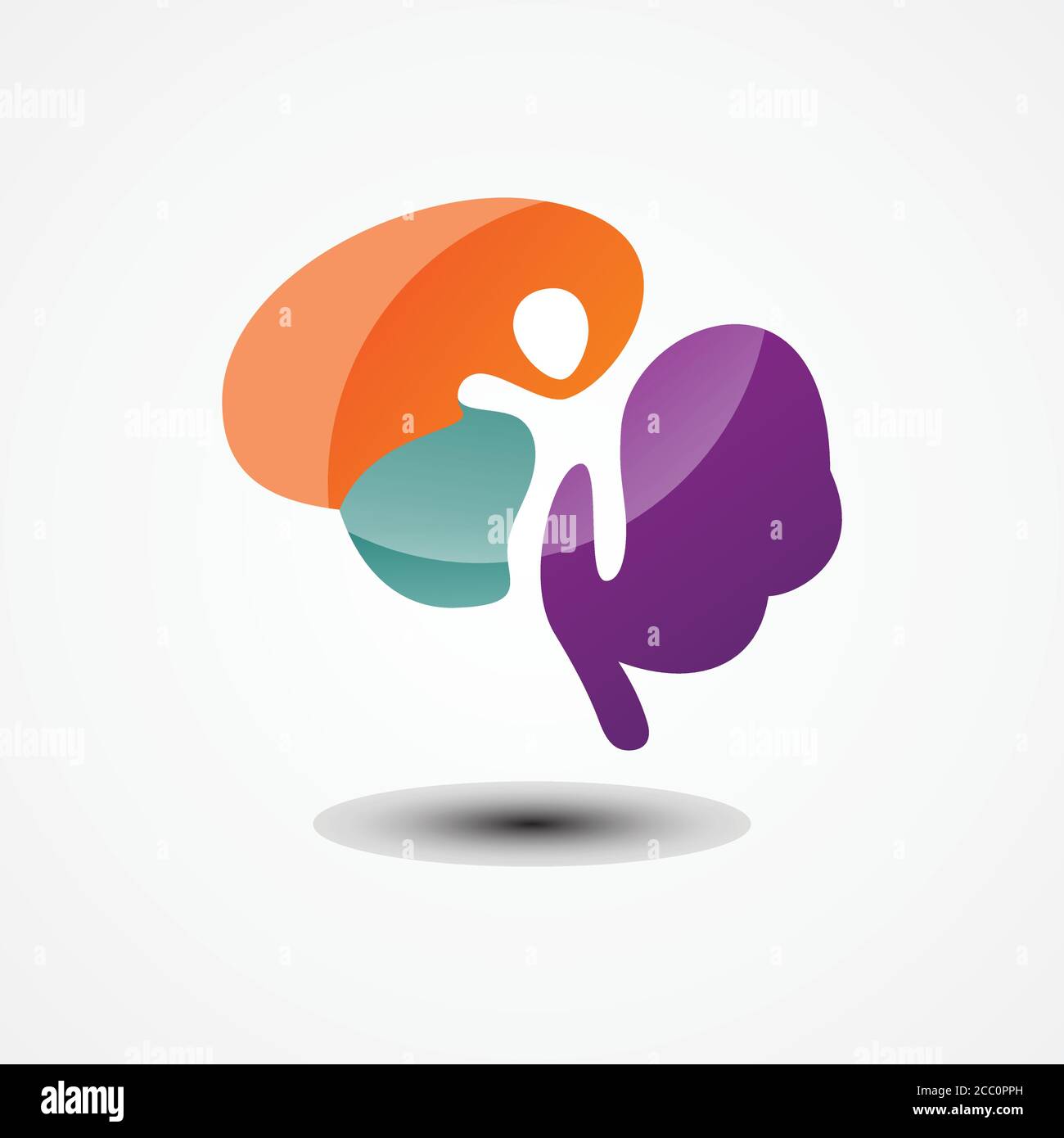 Abstrakte bunte Menschen im Gehirn Vektor-Symbol auf dem weißen Hintergrund. Abstrahieren Sie Menschen für Ihr bestes Geschäftssymbol. Vektorgrafik Stock Vektor