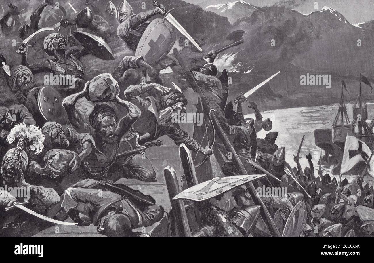 Kreuzritter stürmen Nicäa 1097 - Gemälde von Stanley L Wood Stockfoto