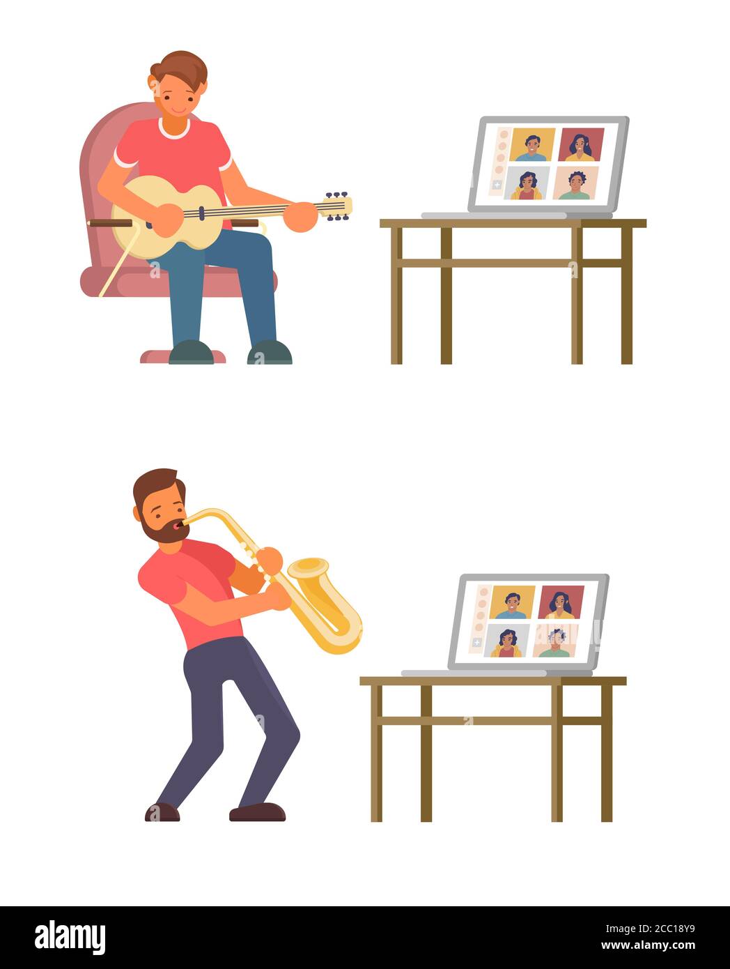 Online-Musik-Meisterklasse, Vektor flat Stil Design Illustration Stock Vektor