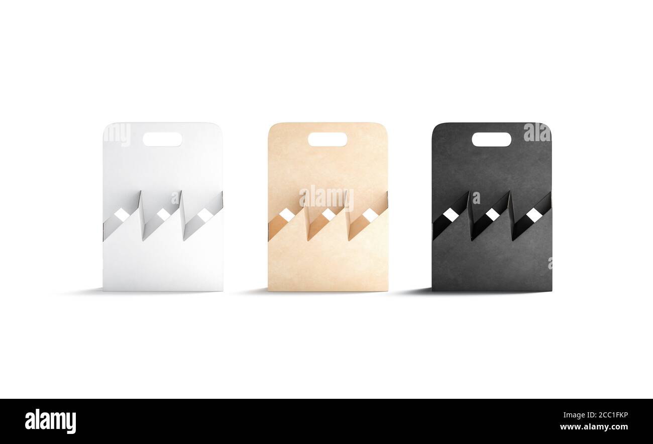 Blank schwarz, weiß, Craft Karton Flaschenhalter Mockup, Vorderansicht Stockfoto