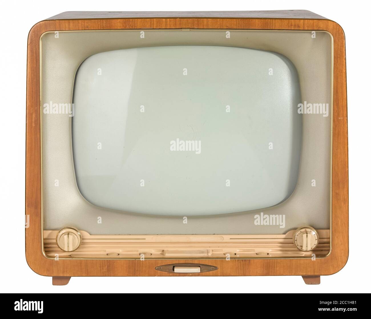 Vintage deutsche schwarz-weiß-Rohr-TV, isoliert auf weißem Hintergrund Stockfoto