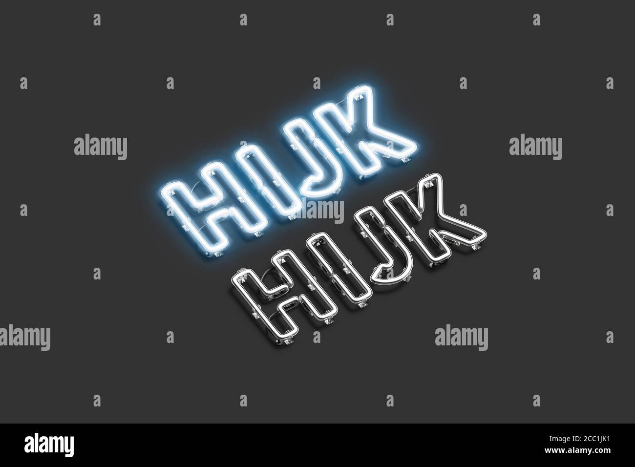Dekorative H I J K Buchstaben, Neon Schrift Mockup Stockfoto