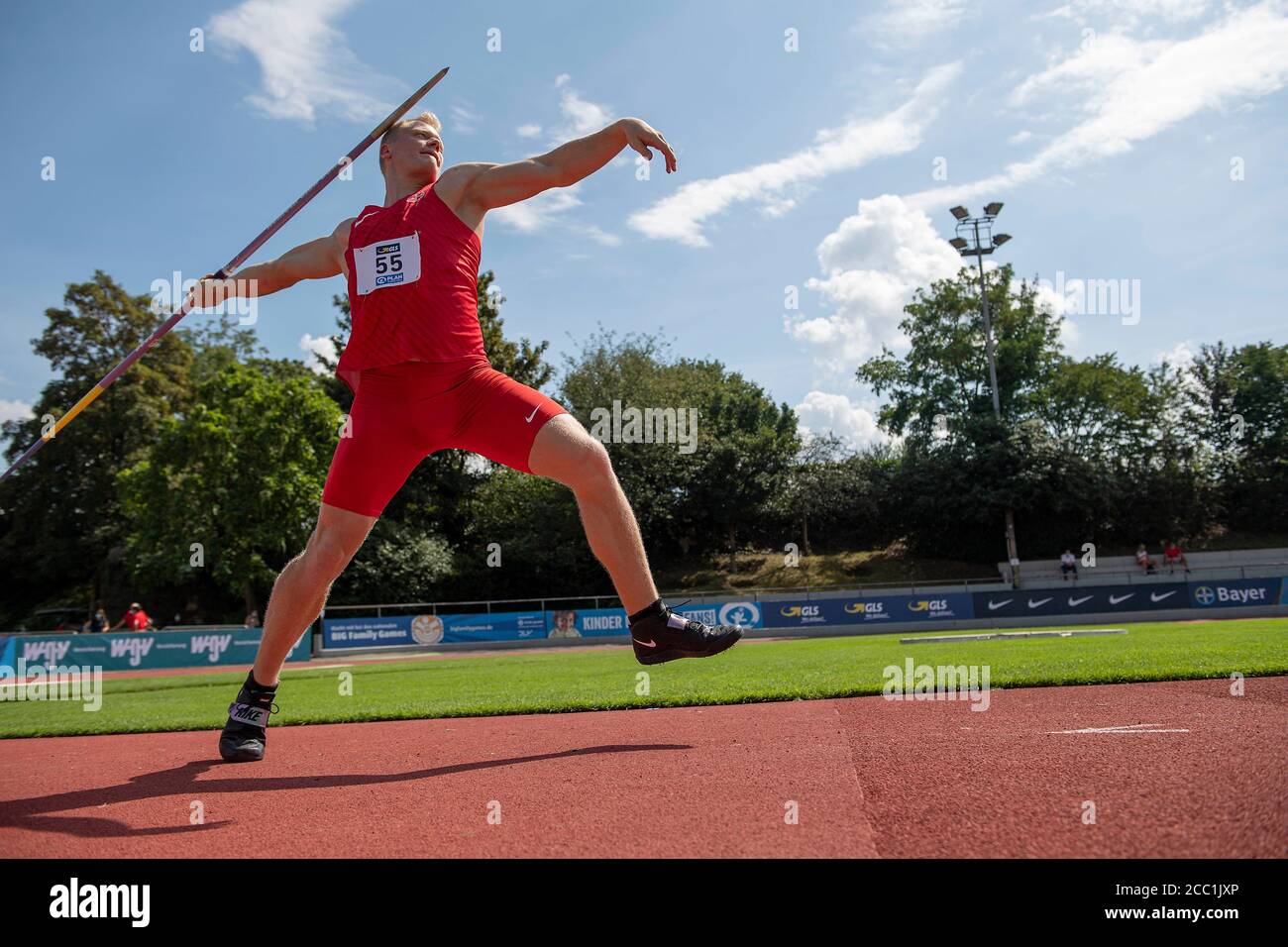 FISCHER Nils (TSV Bayer 04 Leverkusen) Action-Speerwurf von Männern, Leichtathletik #True Athletes Classics, am 16. August 2020 in Leverkusen Â Einsatz weltweit Stockfoto