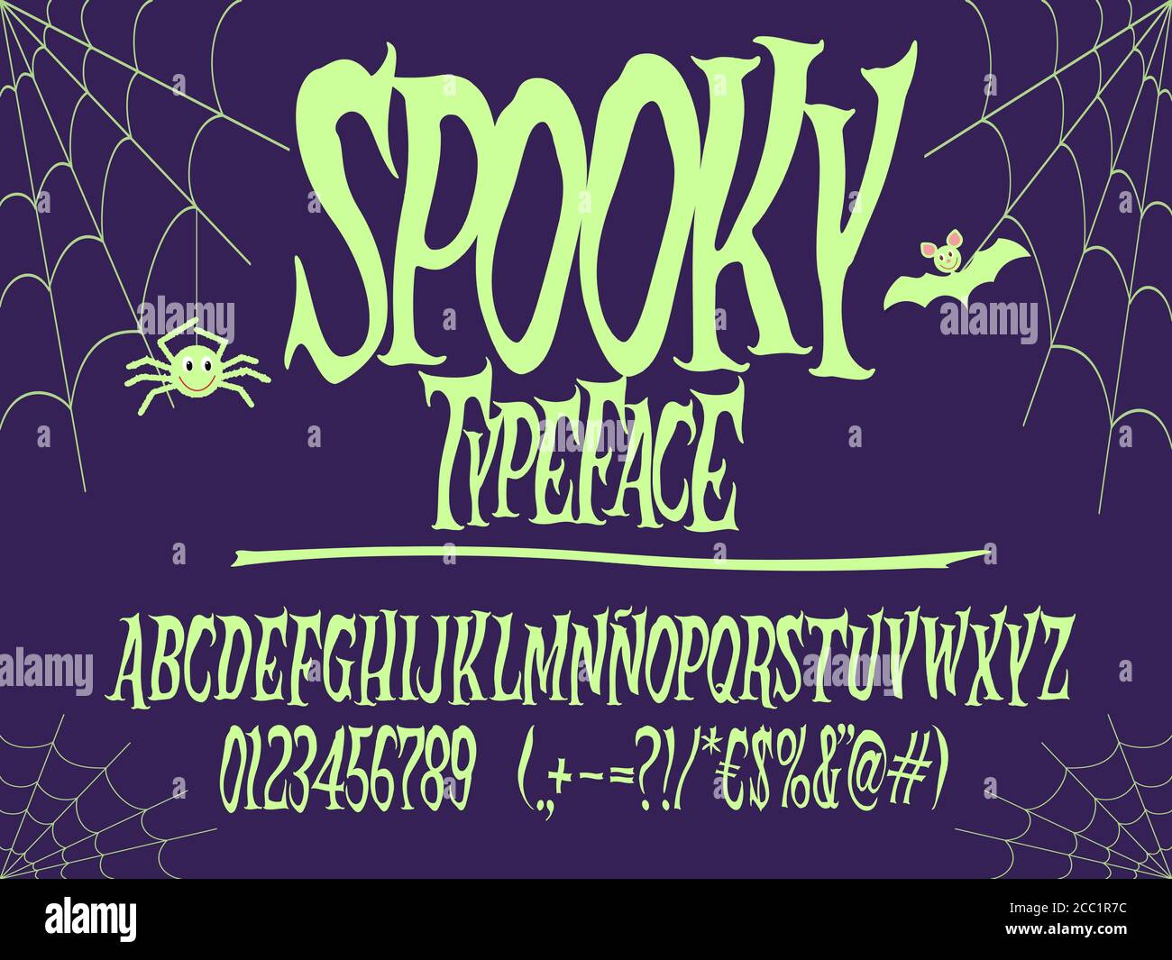 Gruselige Schriftart. Hallowen Buchstaben Illustration. Vektor-Alphabet mit Zahlen und Glyphen. Stock Vektor