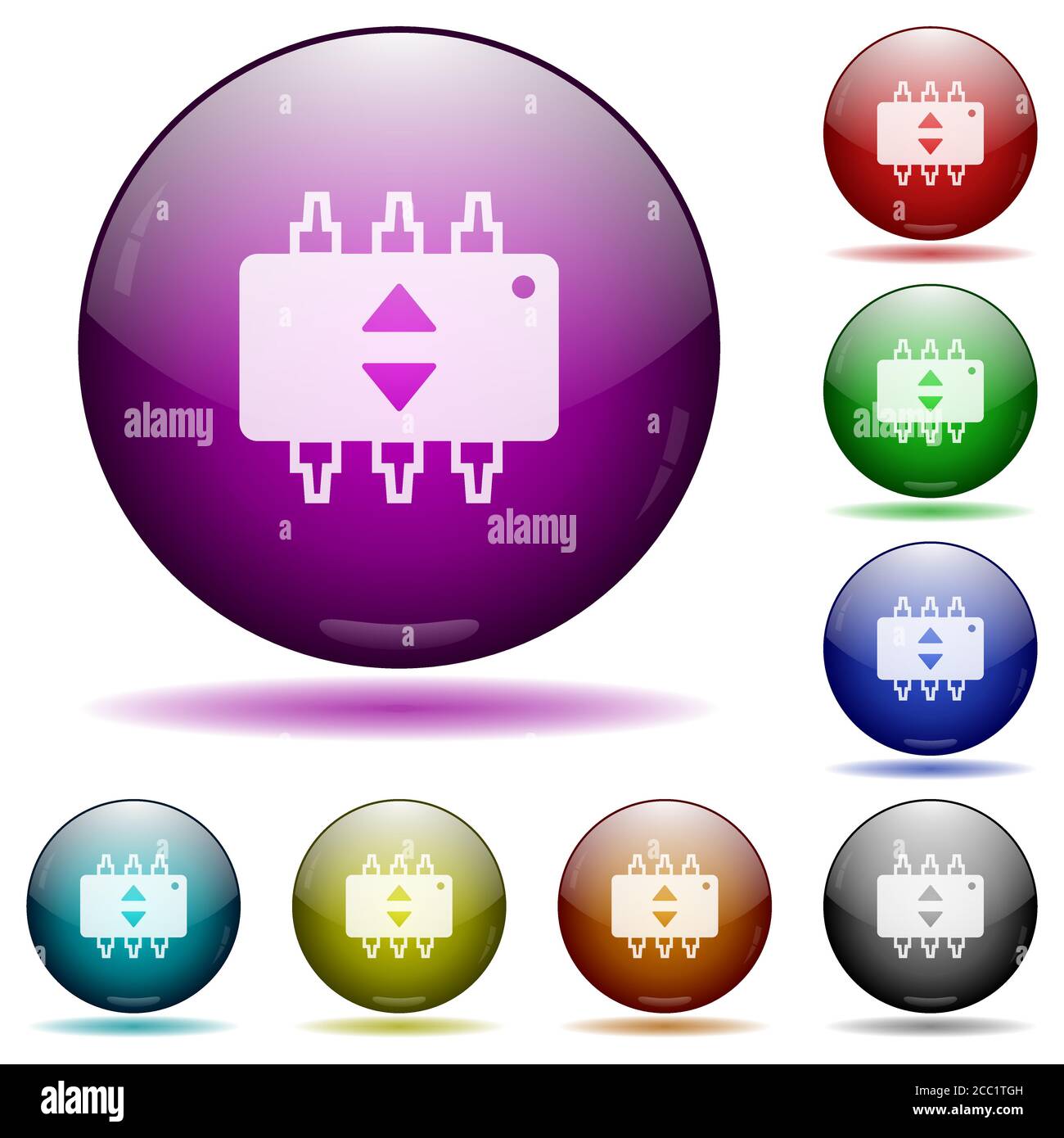 Hardware Feinabstimmung Symbole in Farbe Glas Kugel Tasten mit Schatten Stock Vektor