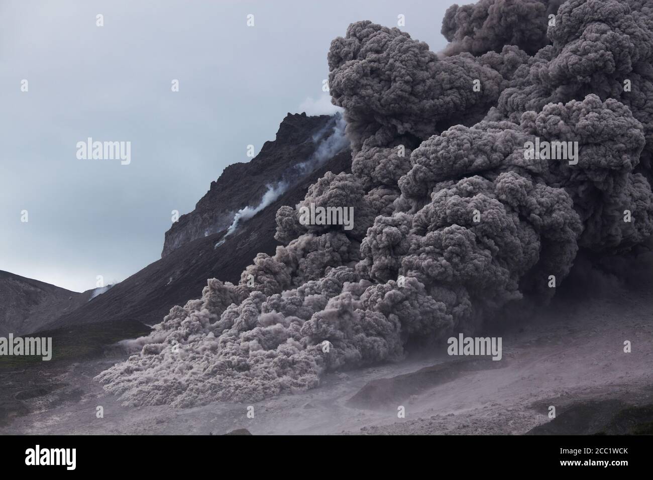 Montserrat, Karibisch, Pyroclastic fließen über Ausbruch Stockfoto