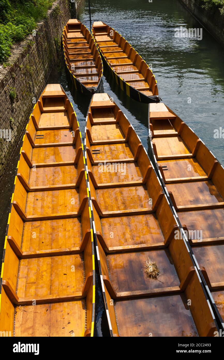 Deutschland, Baden-Württemberg, Ulm, Angelboote/Fischerboote an Donau Stockfoto