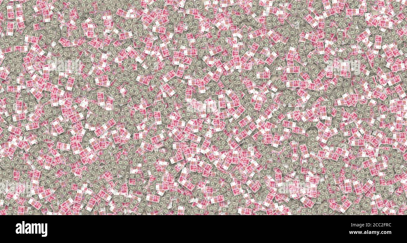 Chinesische Yuan und amerikanische Dollar Scheine..USA und China Handelskrieg Konzept Stockfoto