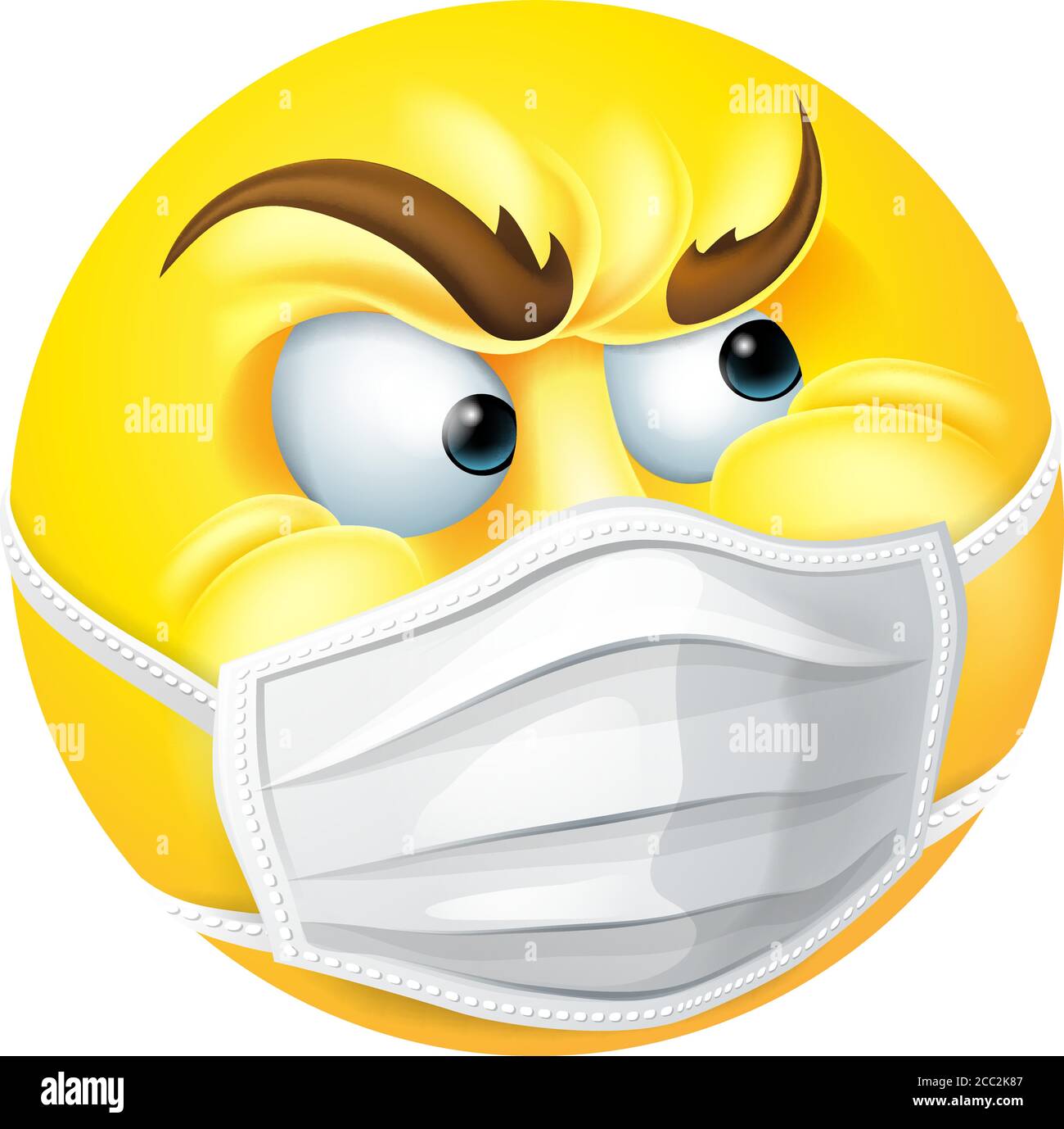 Angry Emoticon Emoji PPE Medizinische Maske Gesicht Symbol Stock Vektor